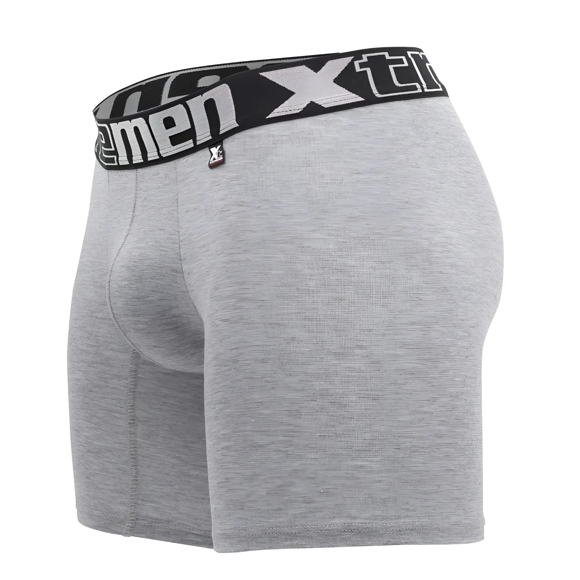 Gray heathered mens boxer briefs Xtremen 70001 Plus with black elastic waistband and white xtreme branding