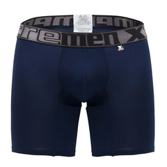 Navy blue men’s Xtremen 70001 Plus boxer briefs with gray black elastic waistband and xc logo for comfortable fit