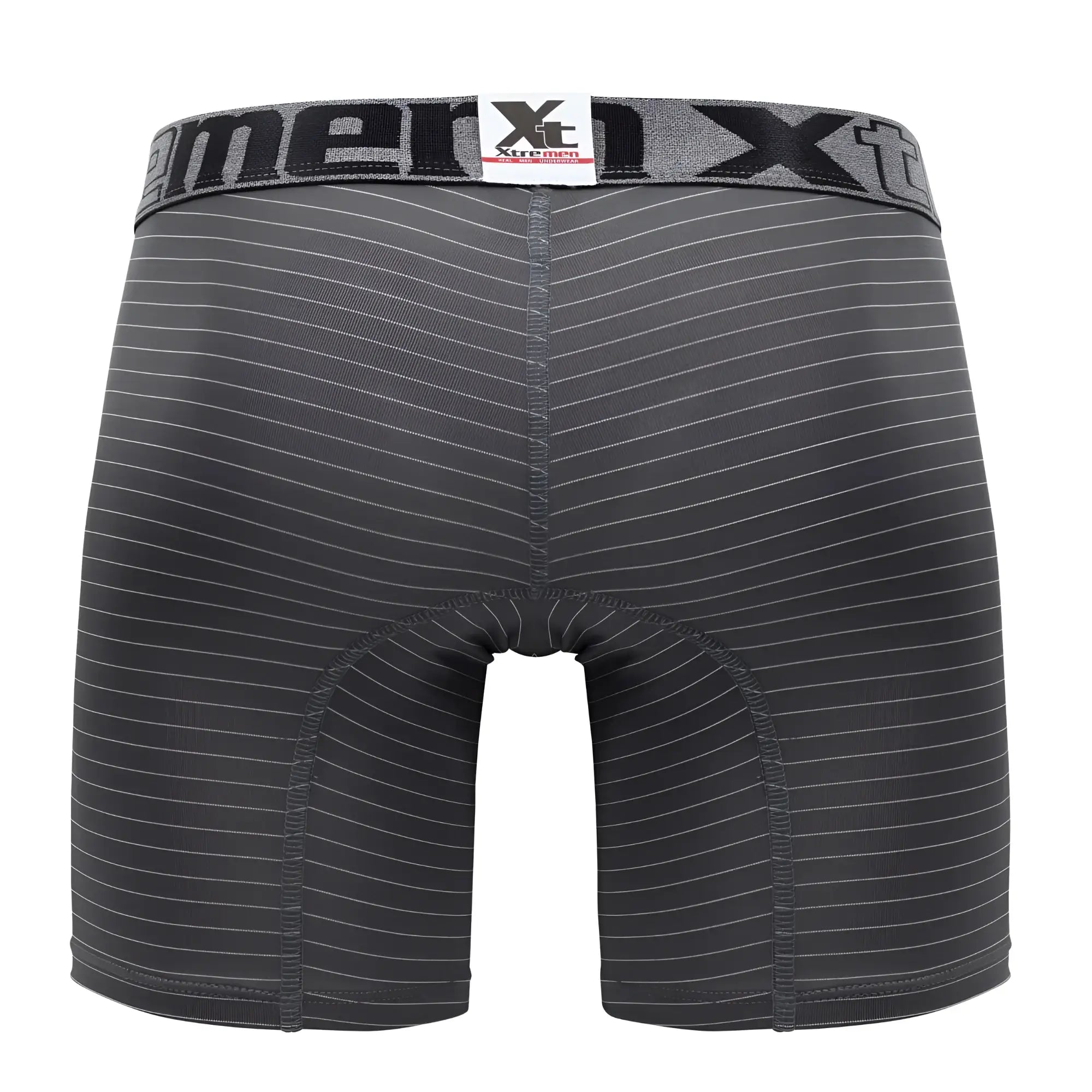Black and gray striped men’s boxer briefs with branded waistband xtremen 70004 plus in soft breathable fabric