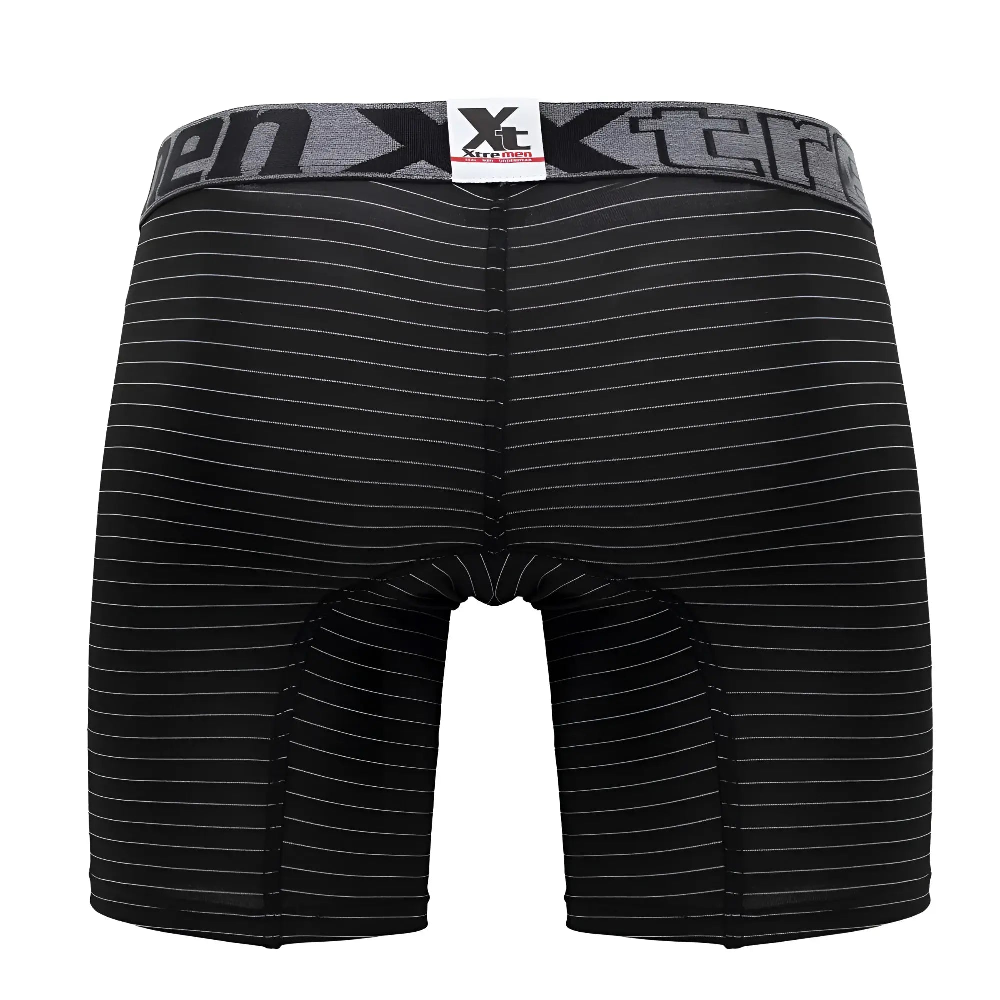 Xtremen 70004 Plus black and gray striped men’s boxer briefs with branded elastic waistband for comfortable wear