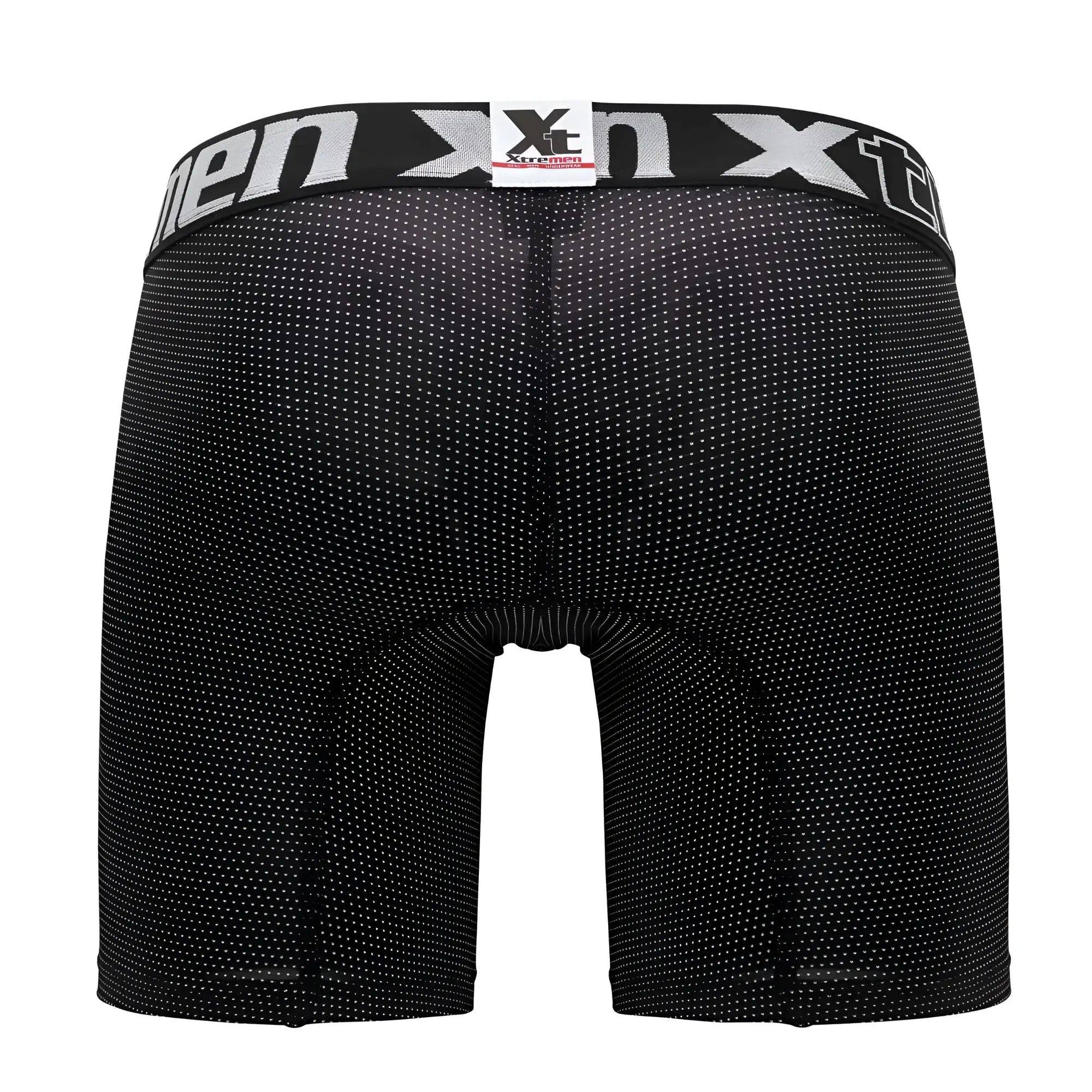 Black men’s boxer briefs xtremen 70005 plus with textured dotted fabric and white xtreme logo waistband