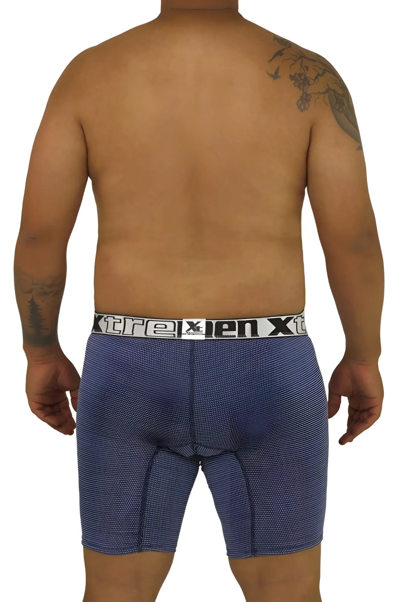 Xtremen 70005 plus blue patterned boxer briefs with white elastic waistband featuring xtreme logo