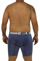 Xtremen 70005 plus blue patterned boxer briefs with white elastic waistband featuring xtreme logo