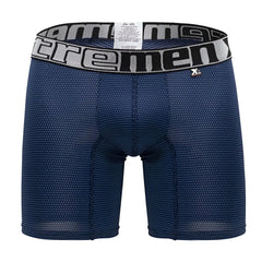 Dark blue xtremen 70005 plus boxer briefs with subtle white dot pattern and black waistband with extreme logo in gray