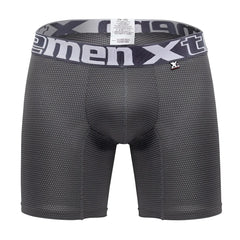 Dark gray men’s boxer briefs with white dot pattern and xtreme logo waistband in xtremen 70005 plus style
