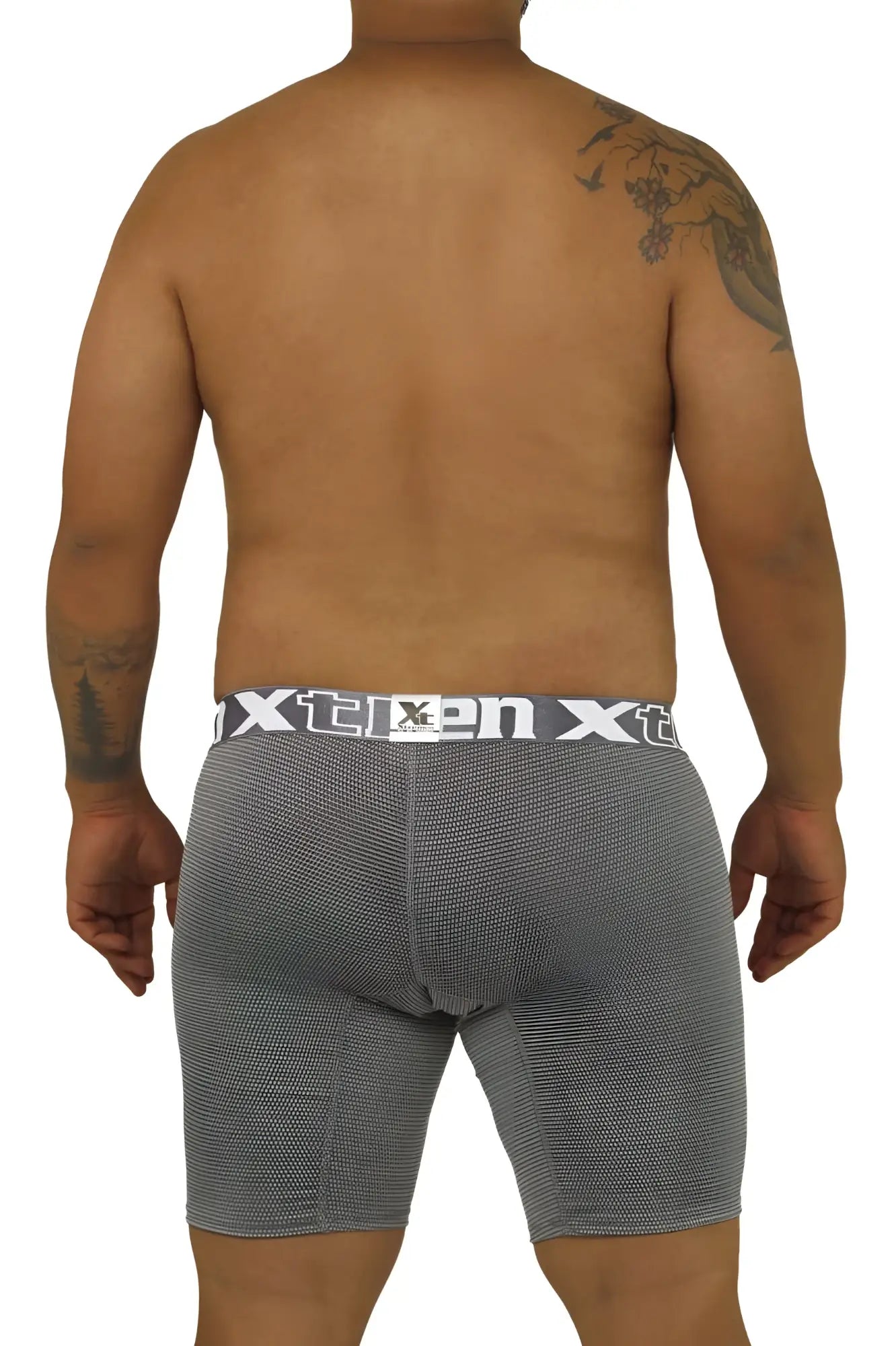 Gray textured men’s boxer briefs with white xtren waistband logo from xtremen 70005 plus collection