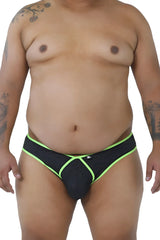 Black xtremen 91021x microfiber briefs with neon green trim and small white logo on the front in mesh material