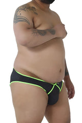 Xtremen 91021x black microfiber briefs with black mesh fabric neon green trim and small white side logo