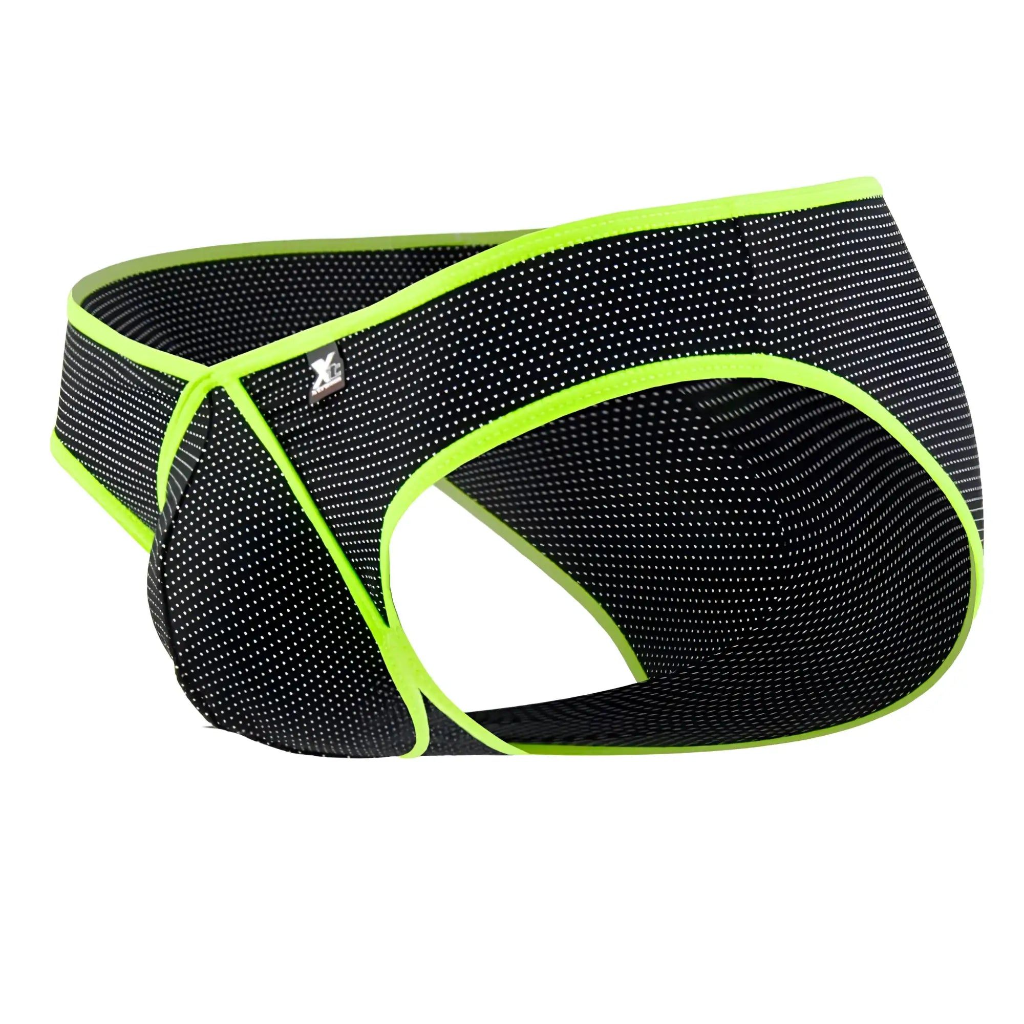Xtremen 91021X microfiber briefs in black mesh with neon green trim and subtle white dot pattern