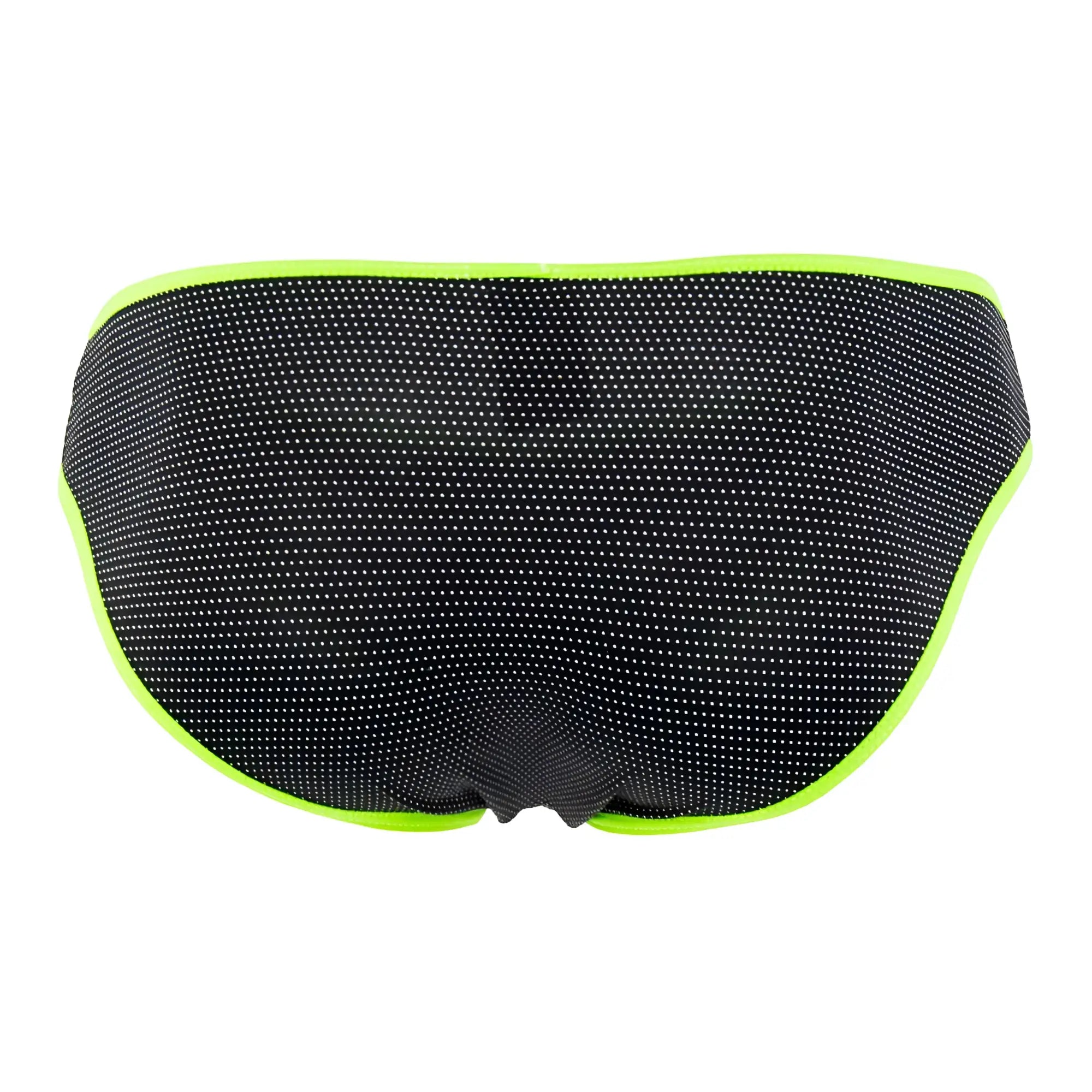 Xtremen 91021X microfiber briefs black with neon green trim featuring black mesh swim trunks design