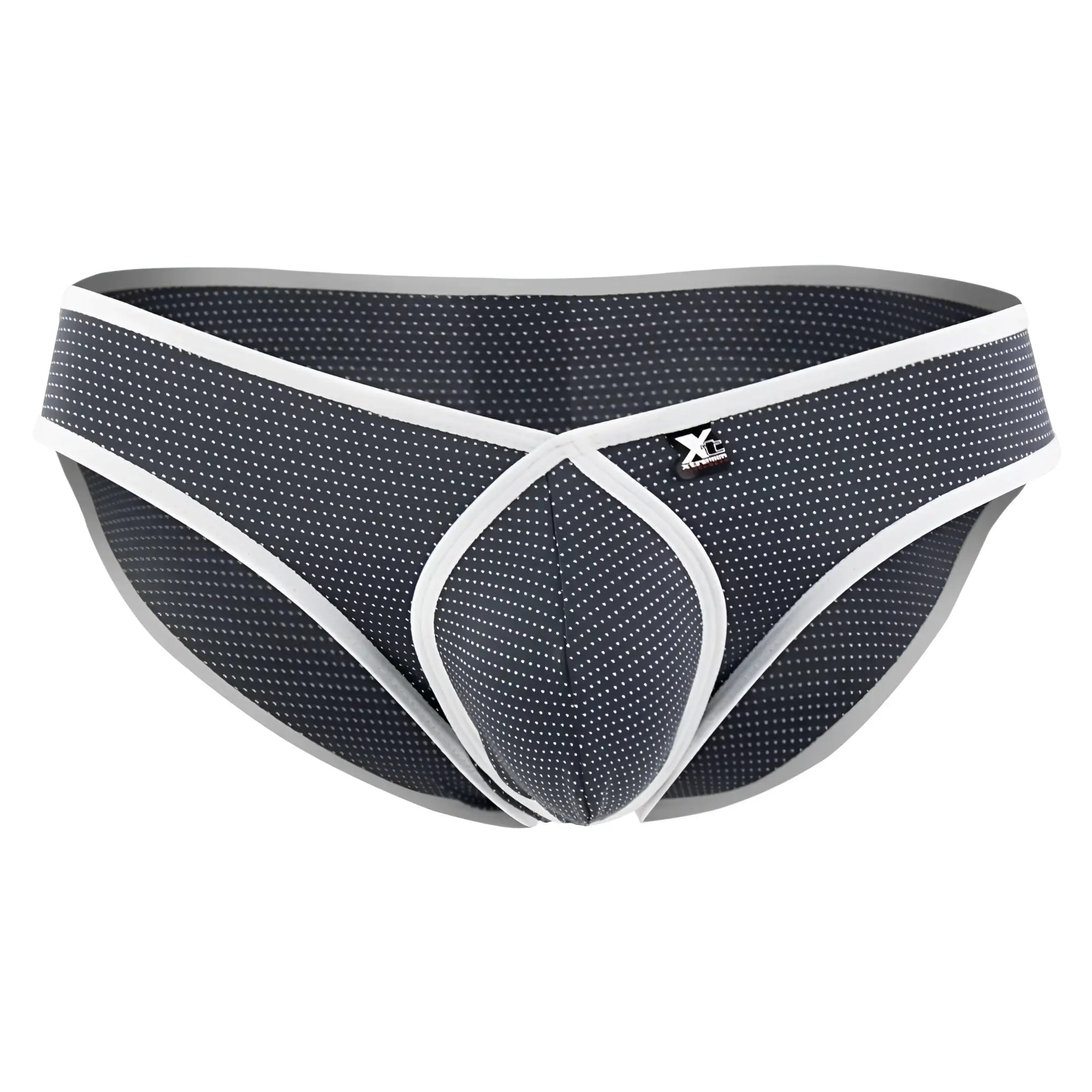 Xtremen 91021x microfiber briefs in gray with black and white pattern, subtle dot texture, and white trim details