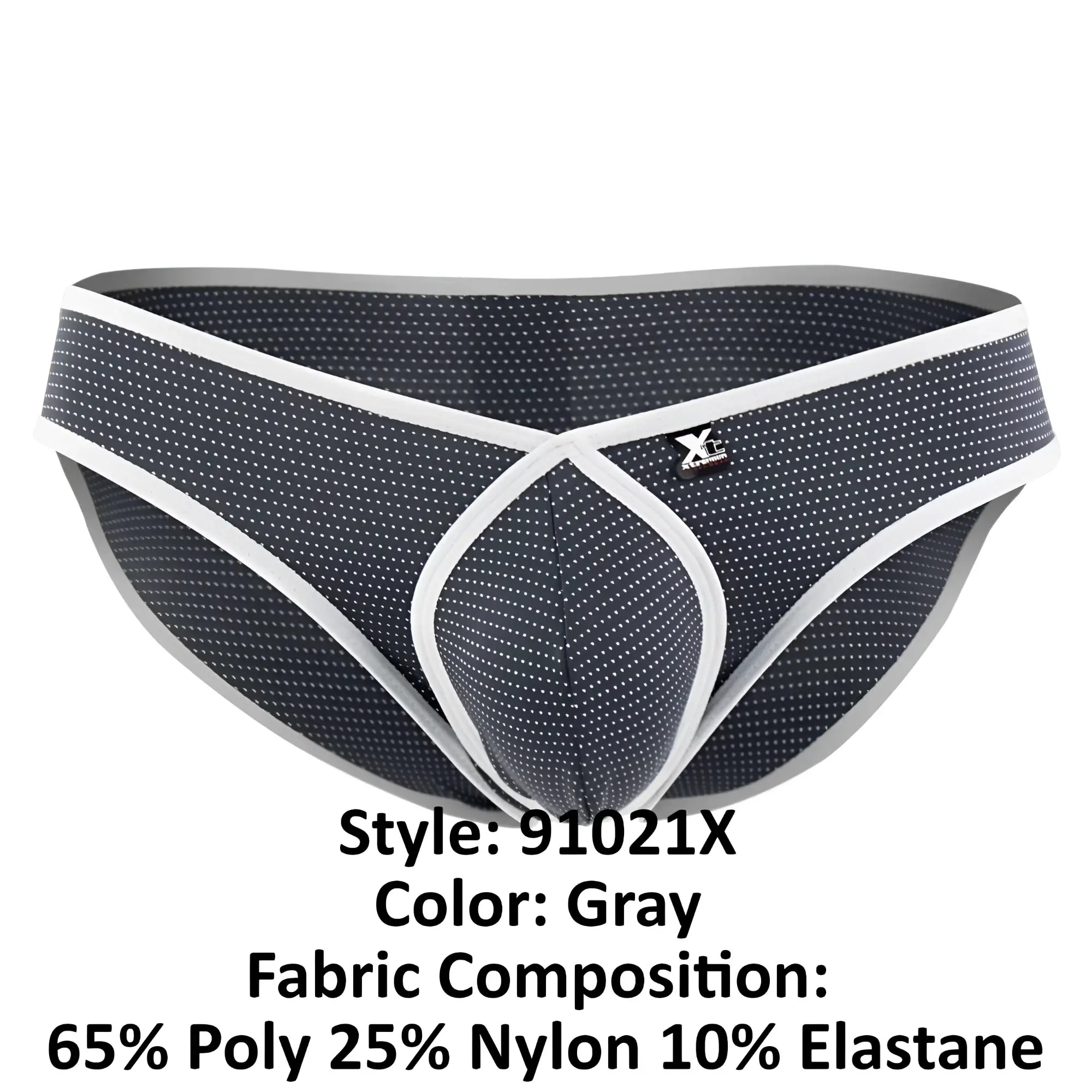 Xtremen 91021X gray microfiber men’s briefs with subtle white dot pattern and contrasting white trim x-shaped front design