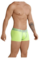 Neon green xtremen 91028 piping boxer briefs with gray elastic waistband and menextra branding in bold lettering