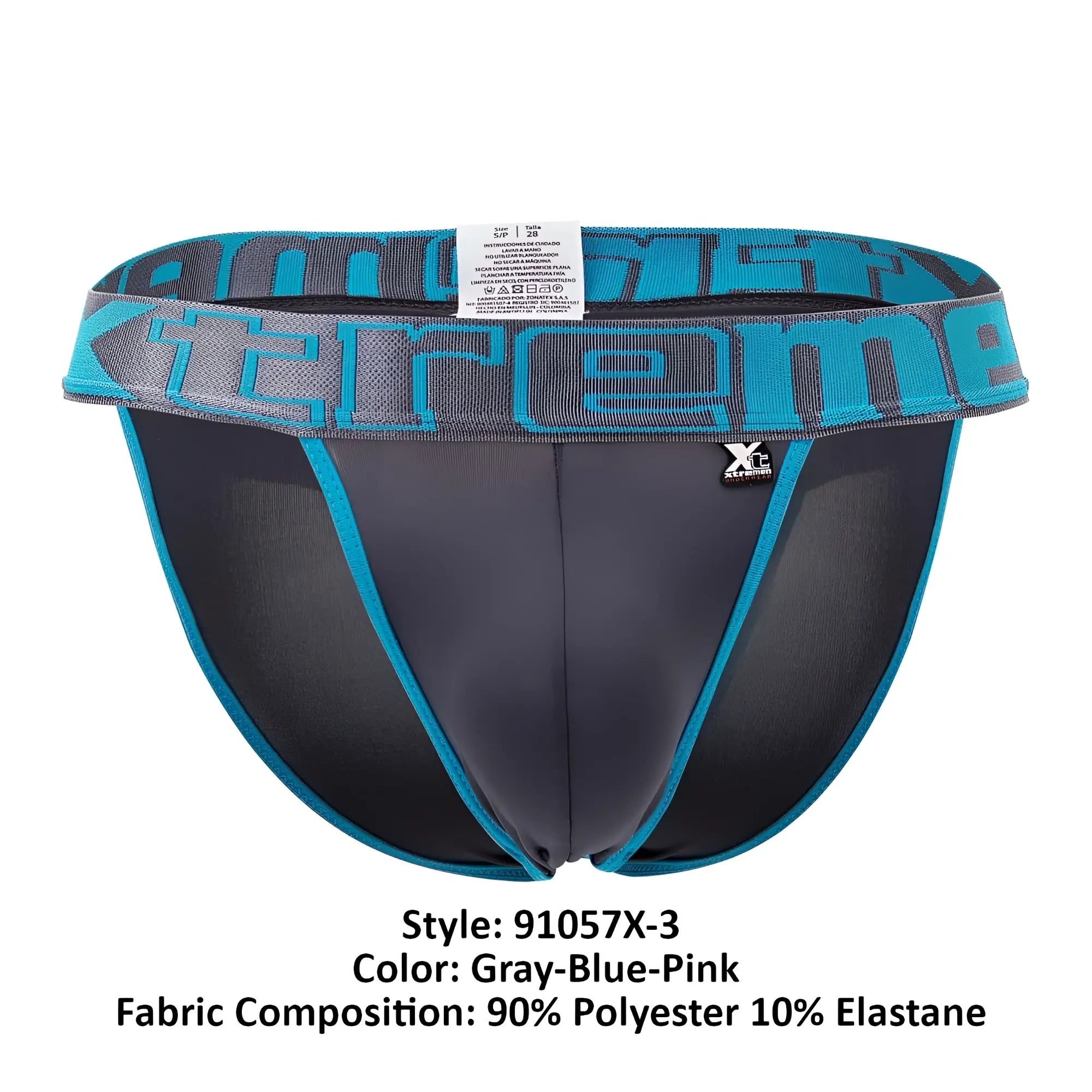 Black and teal Xtremen 91057X-3 athletic briefs with extreme logo waistband made of 90 polyester 10 elastane