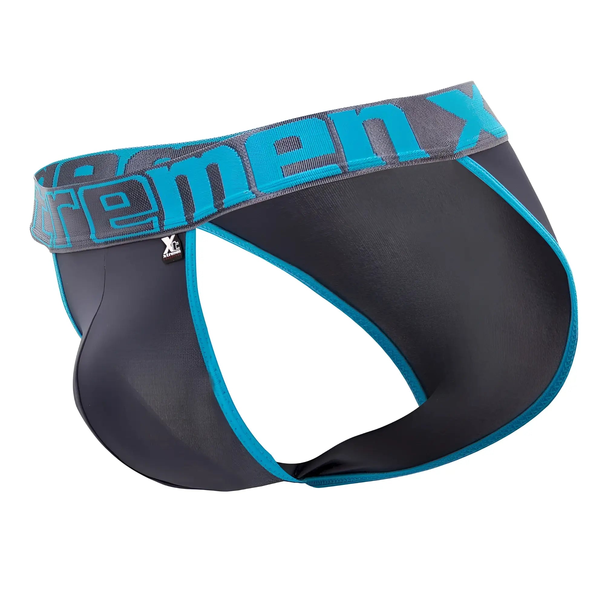 Xtremen 91057x-3 3pk bikini briefs in black and teal with branded waistband and color accents gray blue pink