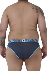 Dark gray x-tren briefs with light blue trim and waistband branding from xtremen 91057x-3 3pk bikini gray-blue-pink pack
