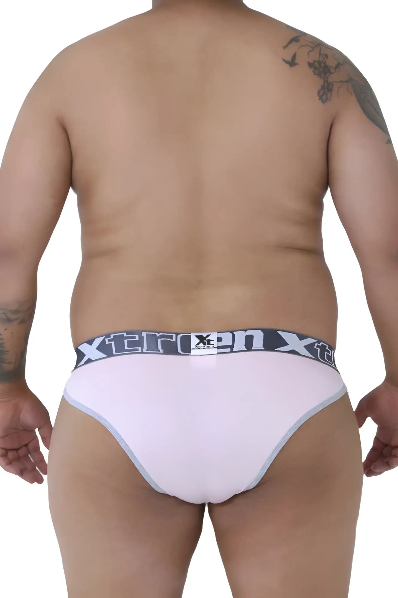 White xteron briefs with gray waistband featuring xteron logo in black from xtremen 91057x-3 3pk bikini set