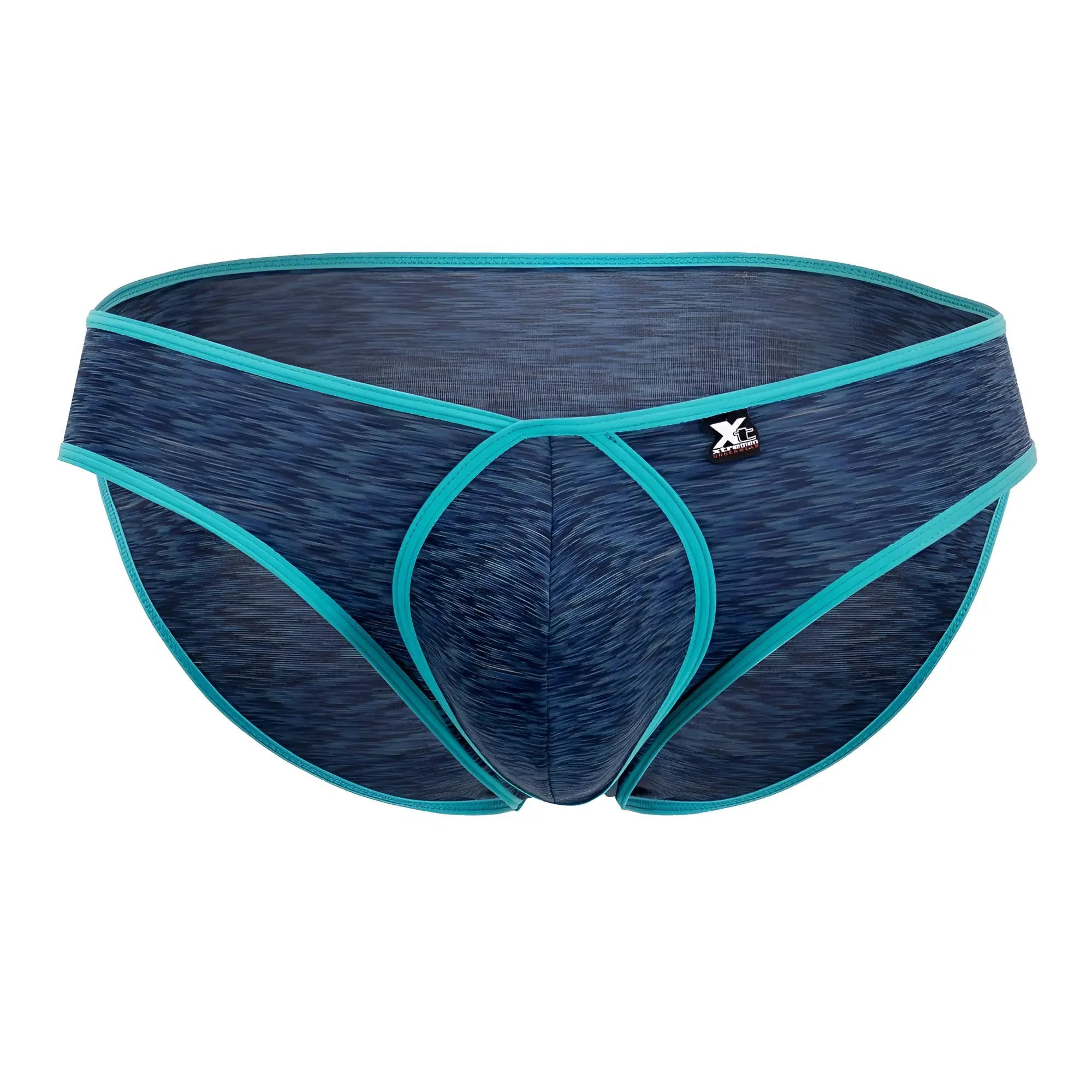 Xtremen 91074 microfiber briefs in dark blue featuring blue and teal textured fabric with contrasting trim