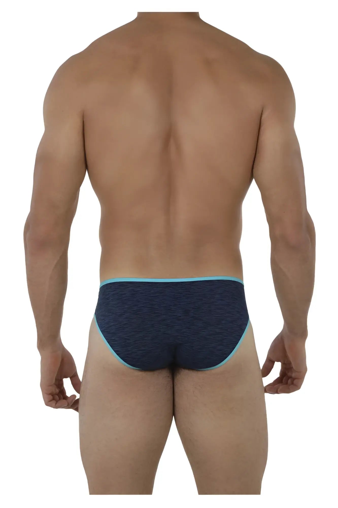 Dark blue xtremen 91074 microfiber briefs with light blue trim featuring a textured fabric design
