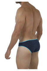 Xtremen 91074 microfiber men’s briefs in dark blue with light blue trim featuring a textured fabric design