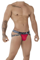 Red men’s microfiber briefs with a colorful patterned freemen x waistband from xtremen 91084 pride jockstrap collection