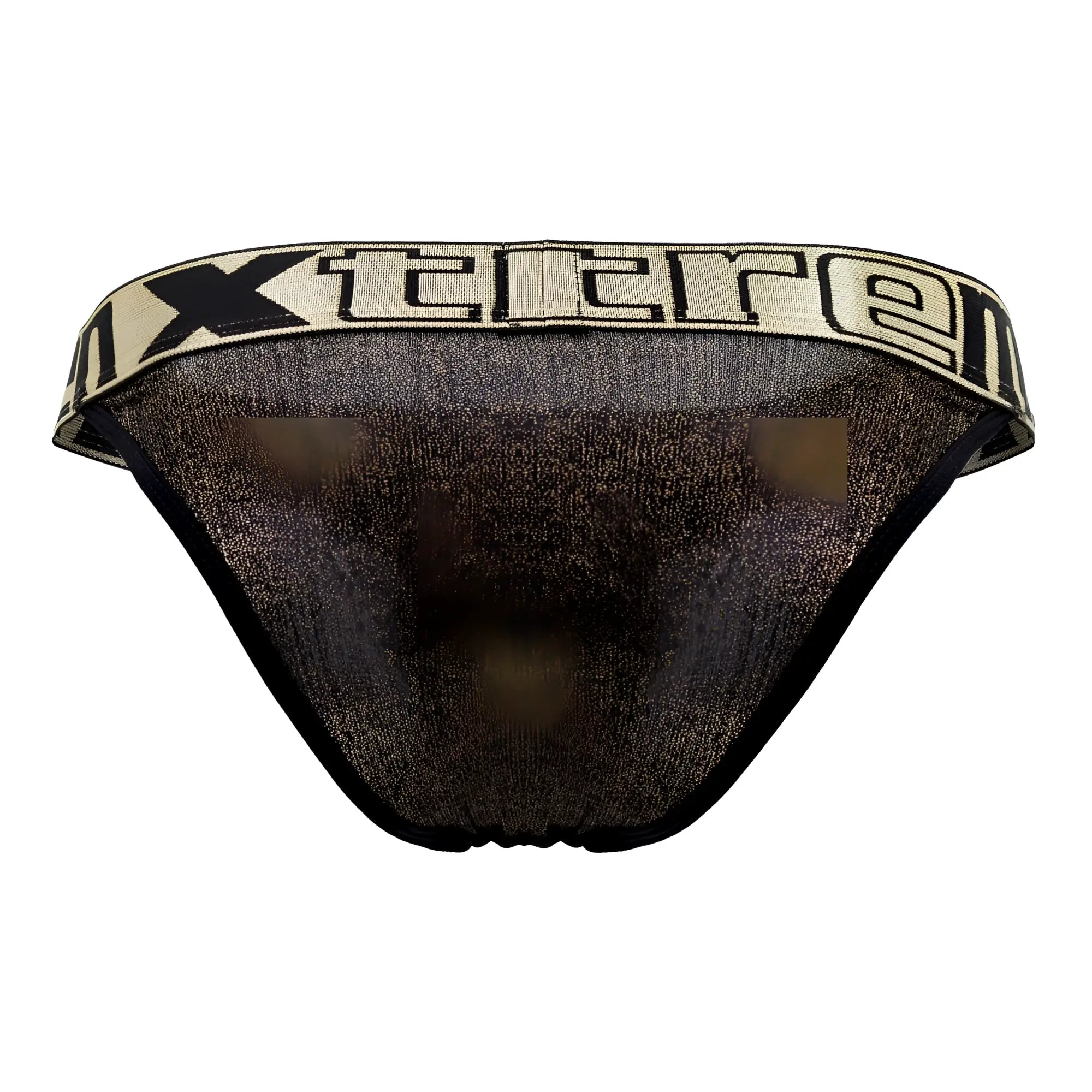 Xtremen 91089x frice microfiber bikini briefs in black with gold metallic mesh and beige waistband with xtreme logo