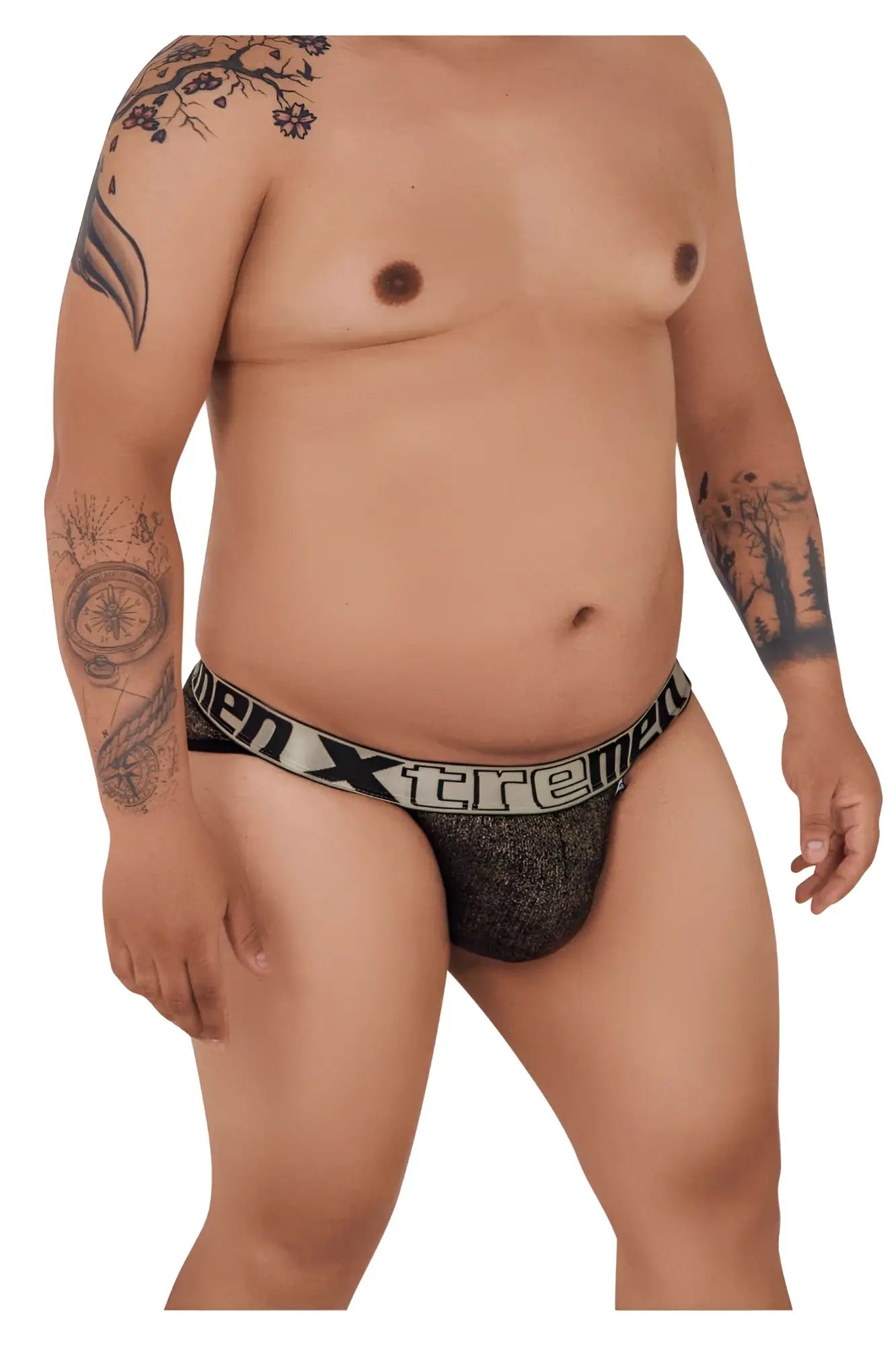 Black textured men’s microfiber briefs with a black and white xtreme waistband from xtremen 91089x frice bikini collection