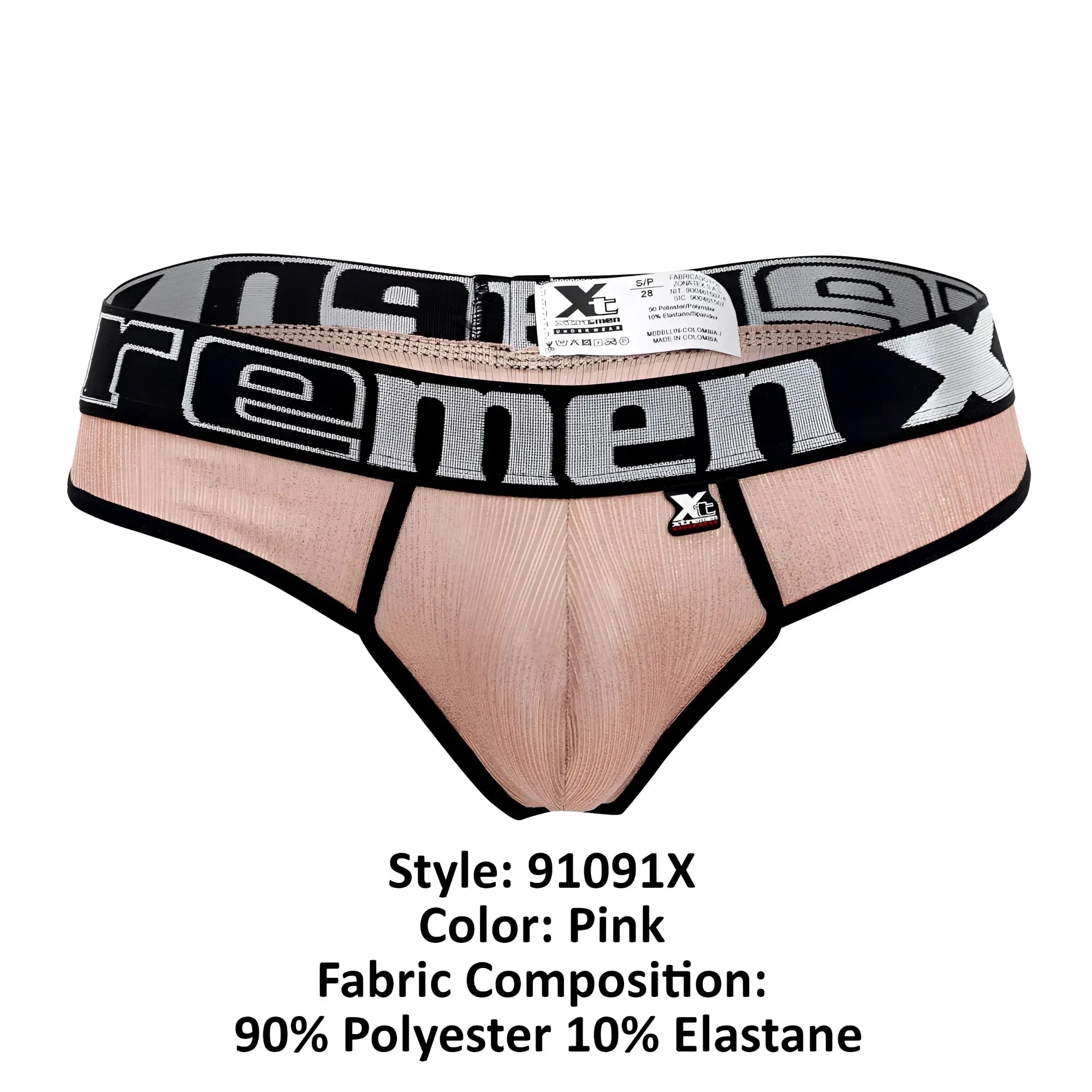 Pink xtremen 91091x frice microfiber men’s briefs with black gray xtreme elastic waistband made of polyester elastane