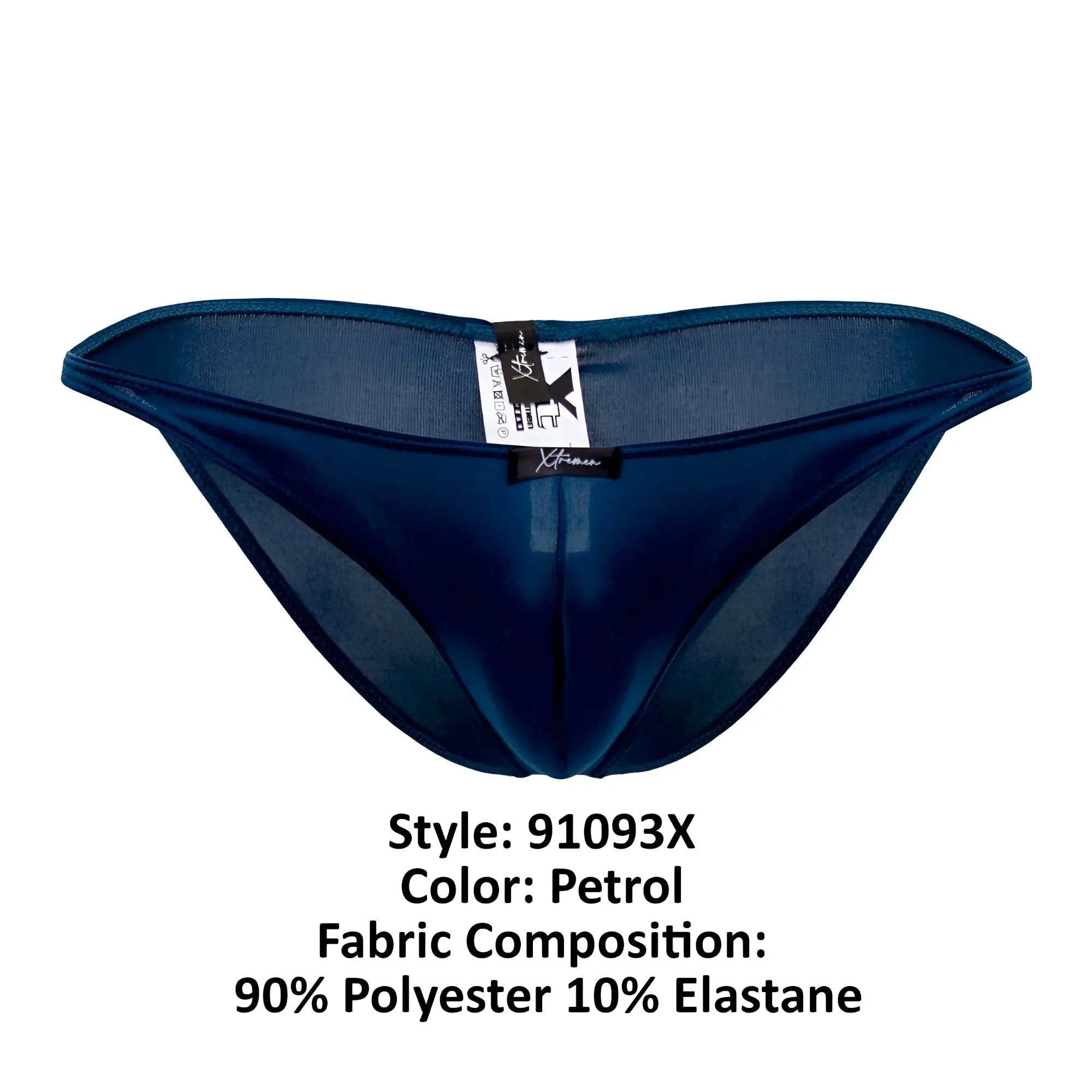Xtremen 91093x microfiber bikini in petrol color with sheer mesh thong back and smooth satin finish with branded tag