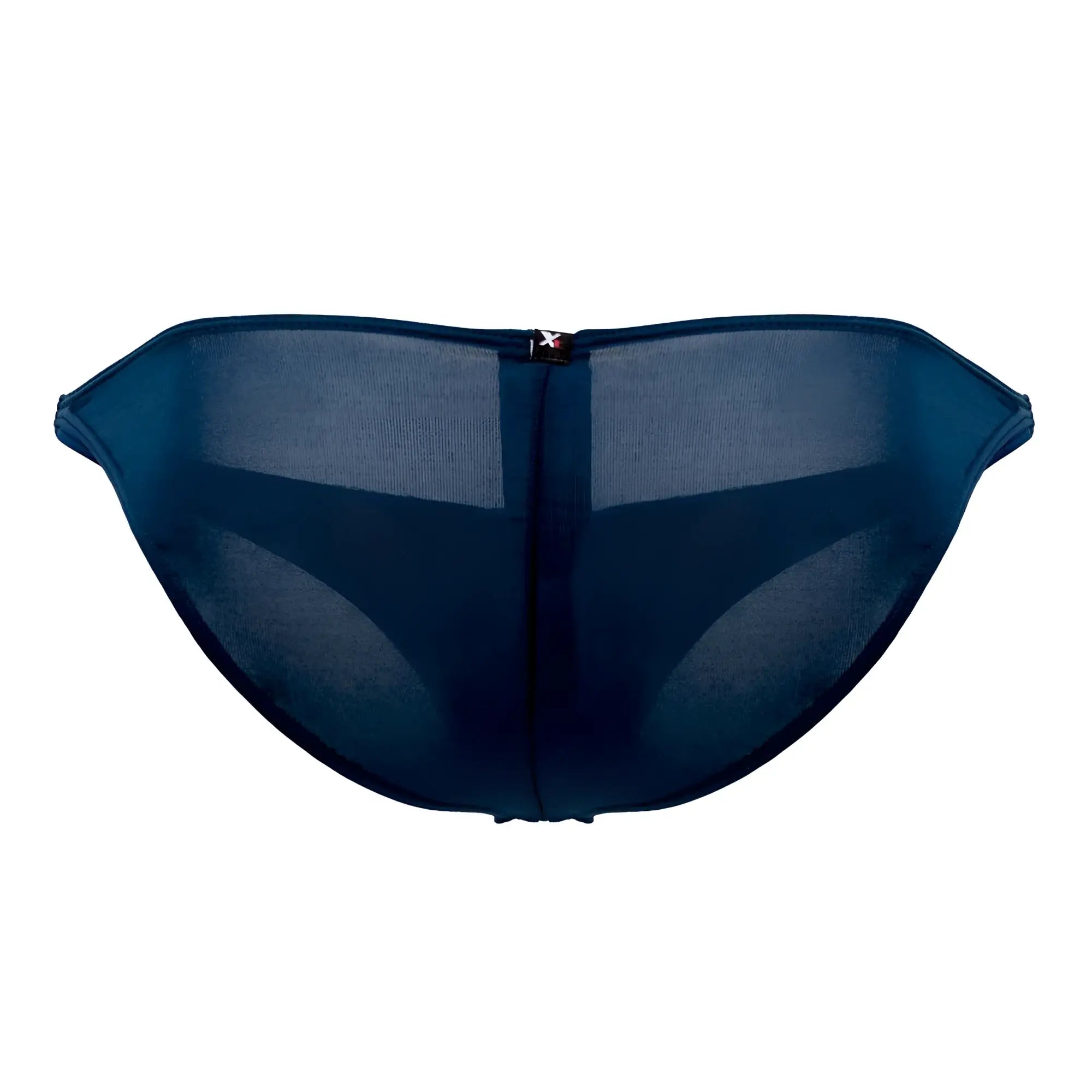 Dark blue sheer mesh microfiber bikini bottom with central zipper closure from xtremen 91093x micro petrol collection