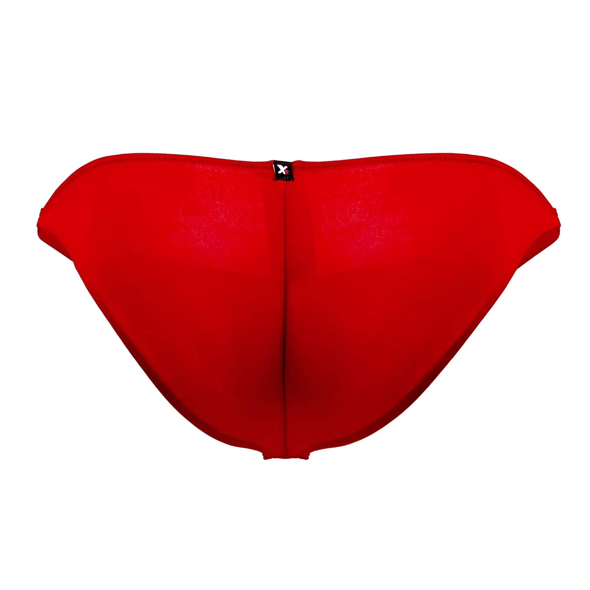 Red Xtremen 91093X microfiber bikini swim trunks with a sleek minimalist design and black brand tag on the back