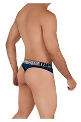 Xtremen 91094 microfiber men extreme thong in navy blue with white and black logo band shown from the back side