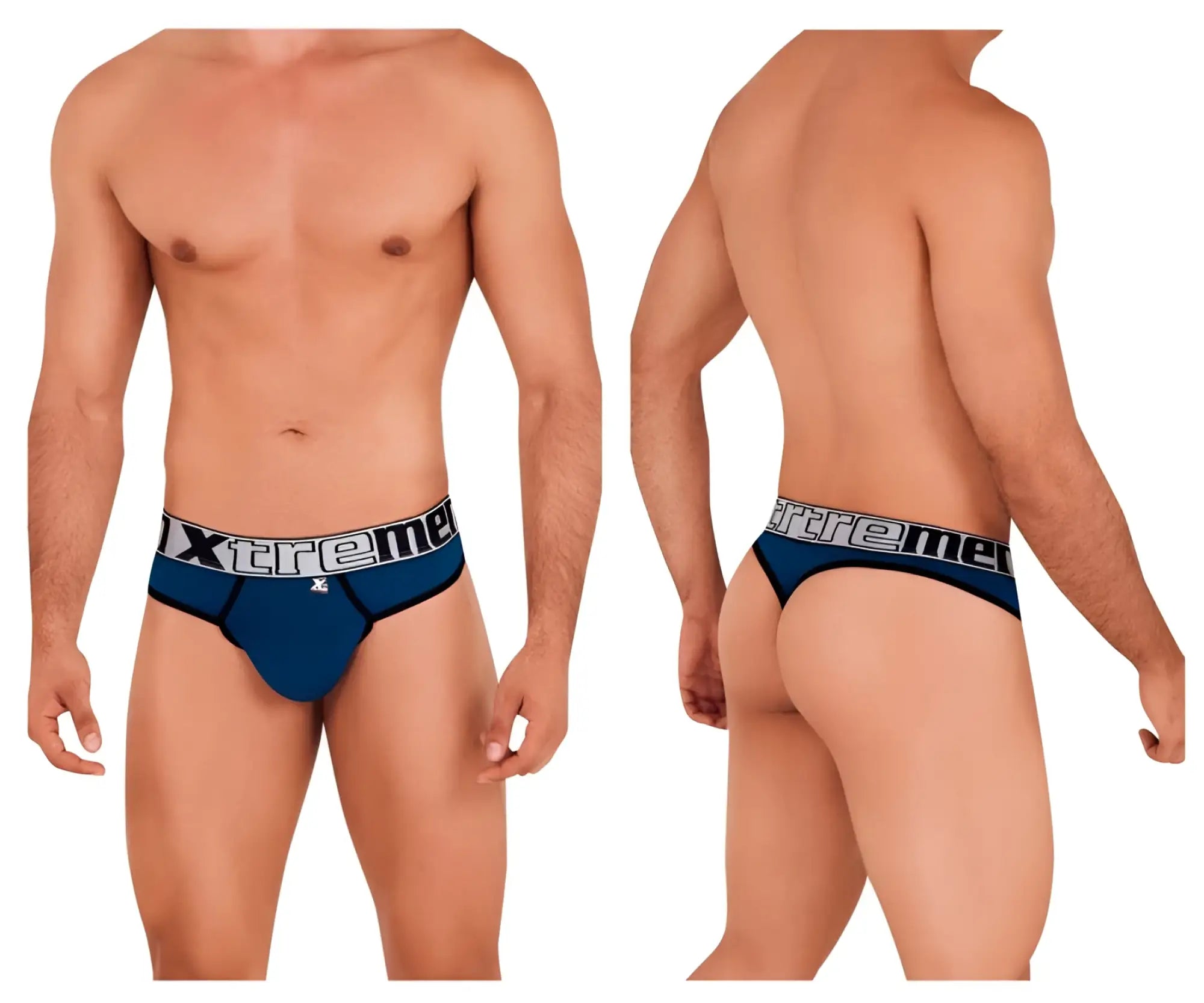 Navy blue men’s microfiber briefs with a black and white xtreme waistband logo color petrol model 91094