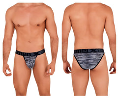 Black and gray patterned xtremen 91098 microfiber mesh bikini briefs with textured fabric design for men