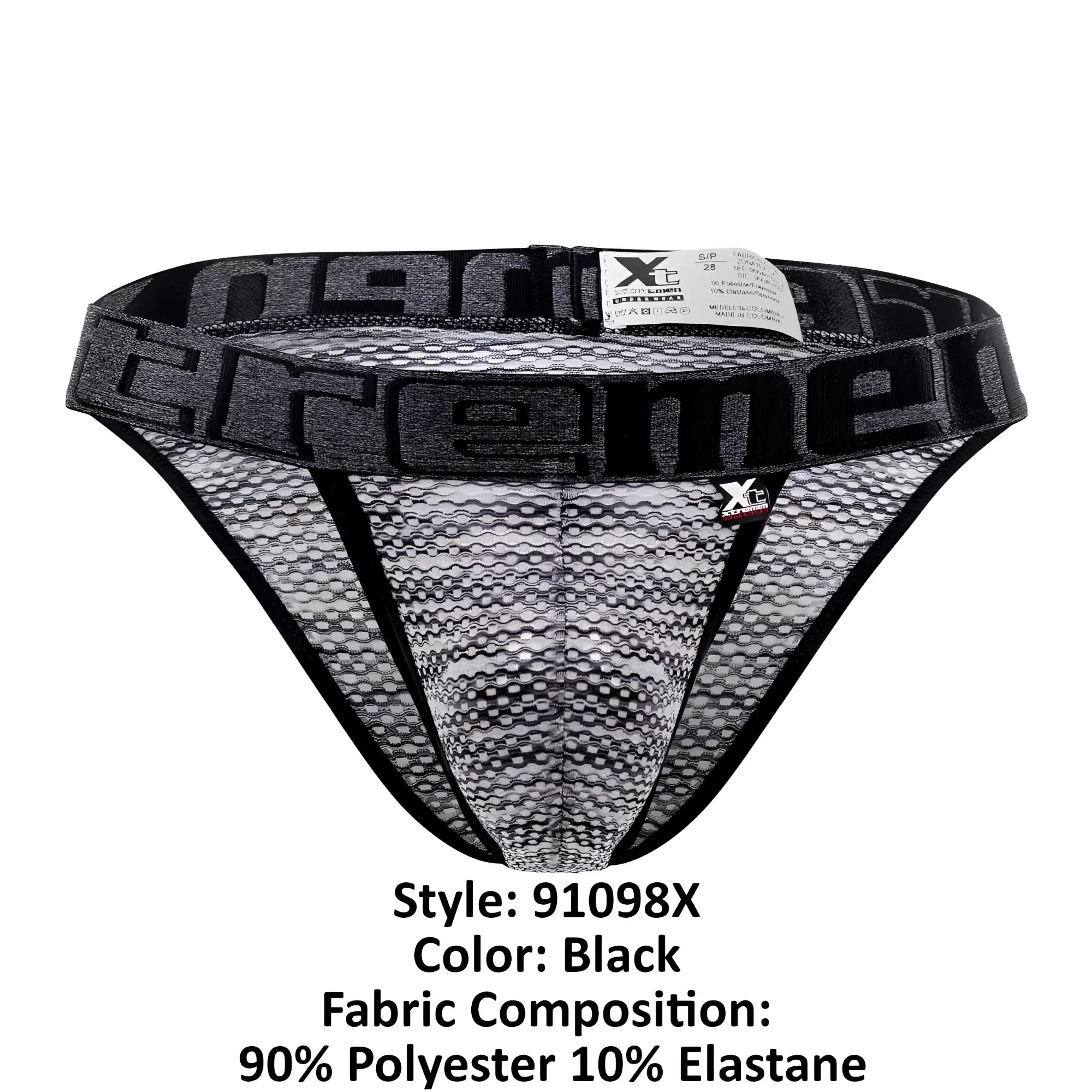 Black microfiber mesh briefs with bold xtreme logo band and black trim from xtremen 91098x bikini collection