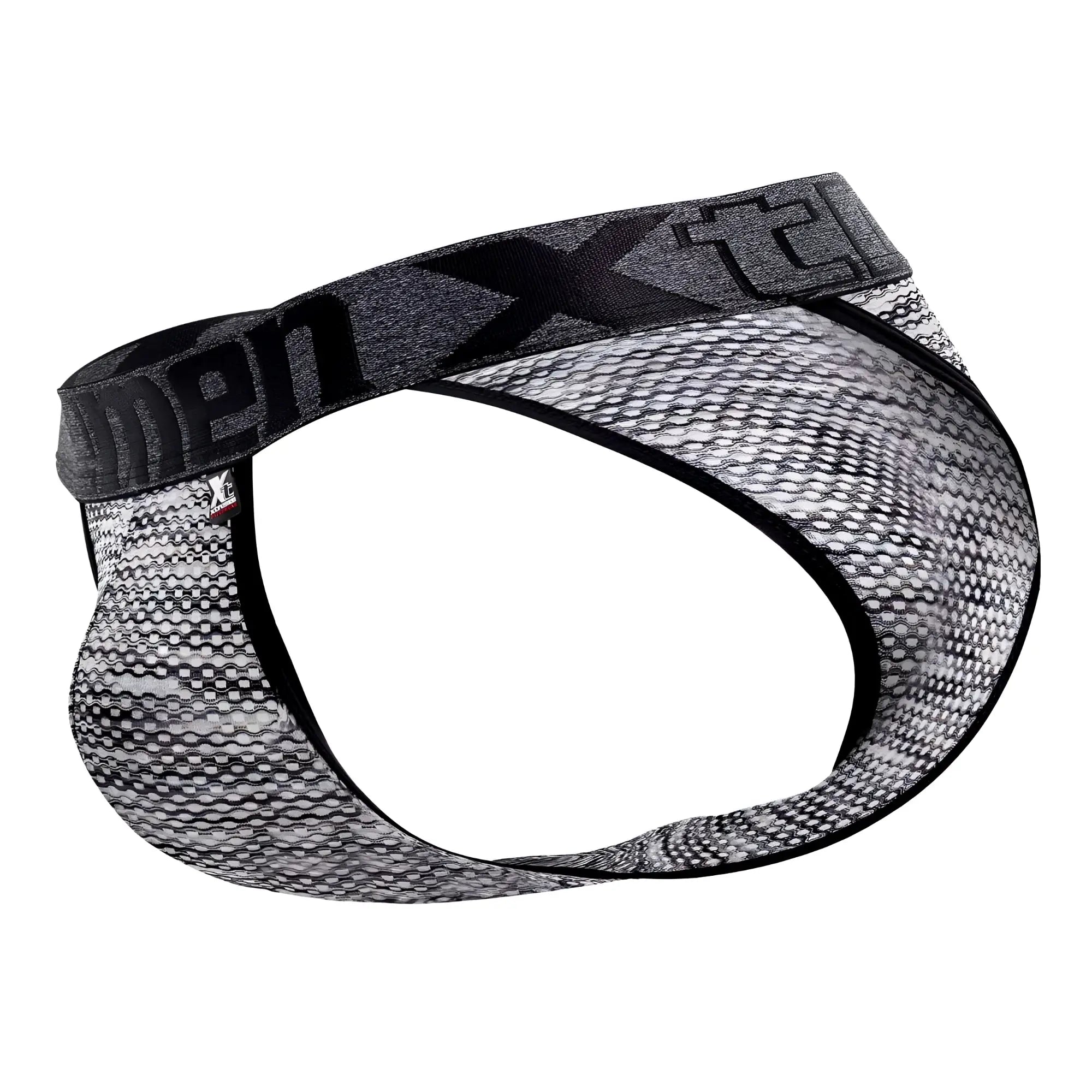 Black and gray patterned men’s briefs with textured microfiber mesh fabric from Xtremen 91098X bikini collection