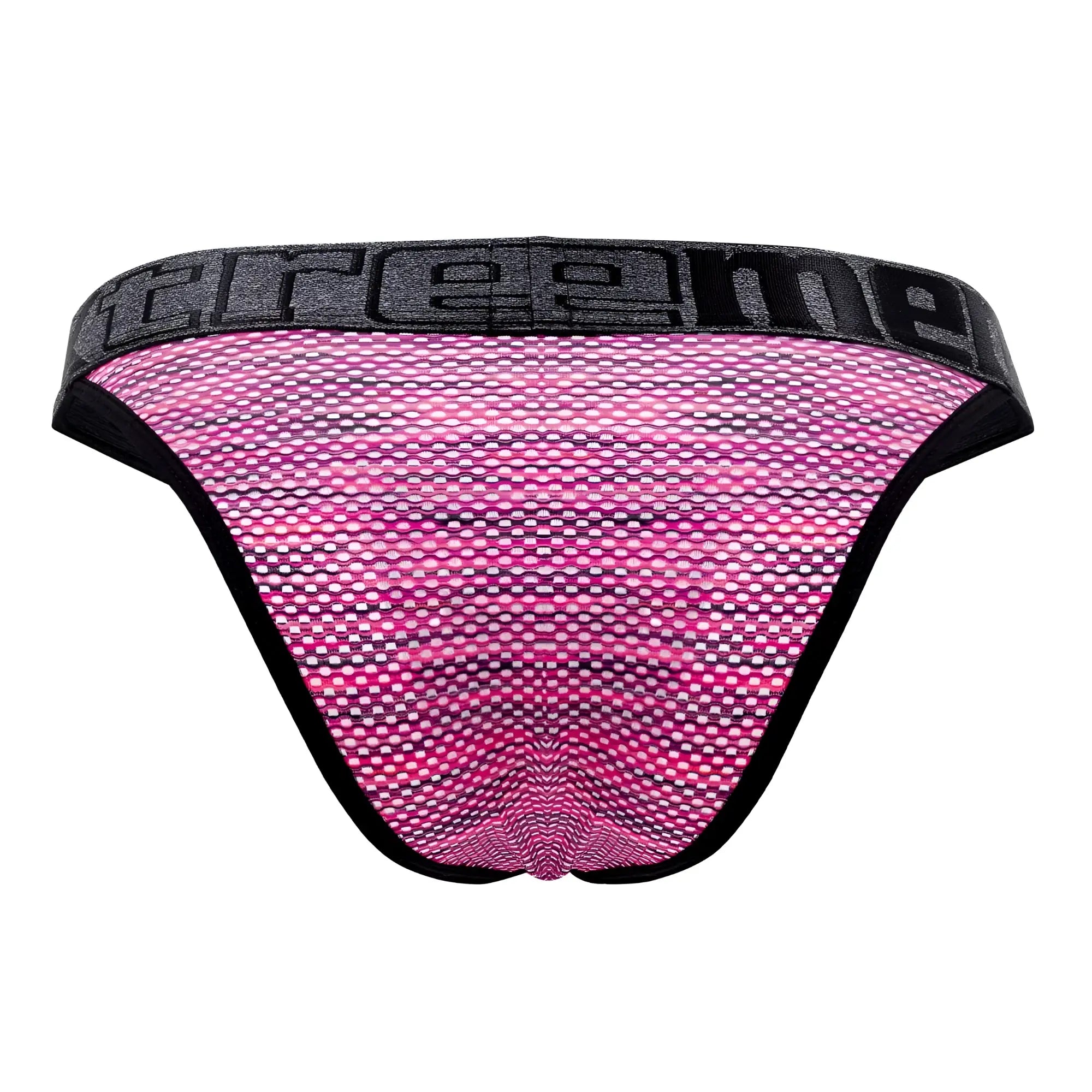 Pink xtremen 91098x microfiber mesh bikini briefs with black trim and gray treeme logo waistband