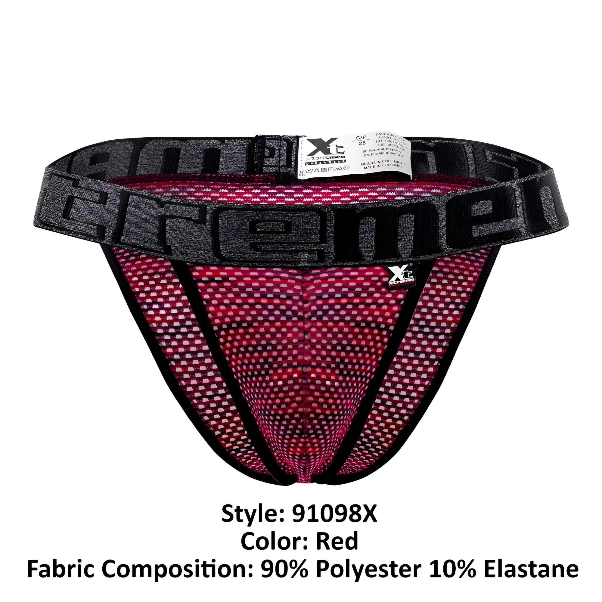 Xtremen 91098x microfiber mesh bikini briefs in red with a black elastic waistband featuring the extreme logo