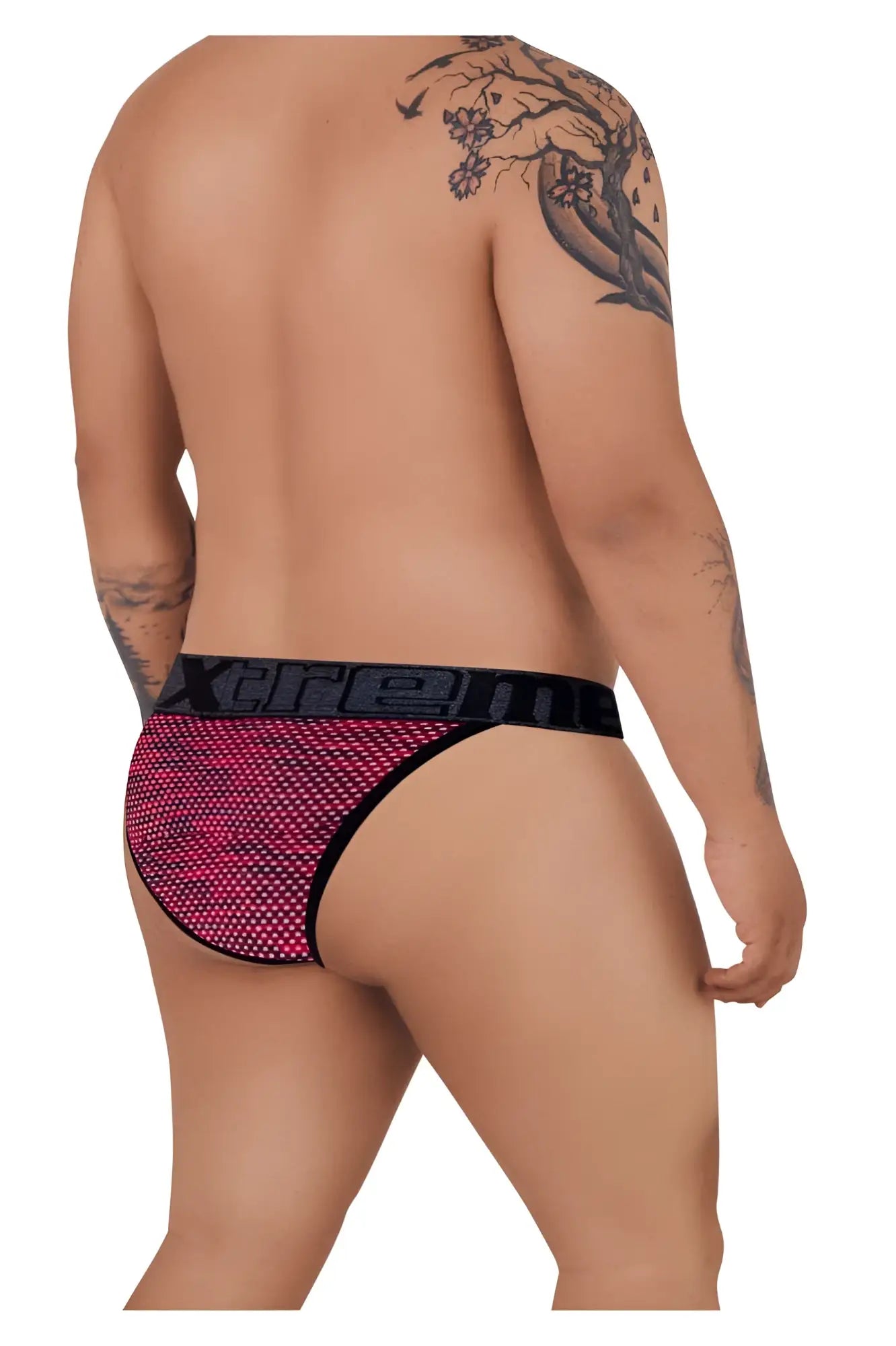 Red and black microfiber mesh briefs with bold xtreme logo band from the Xtremen 91098X bikini collection