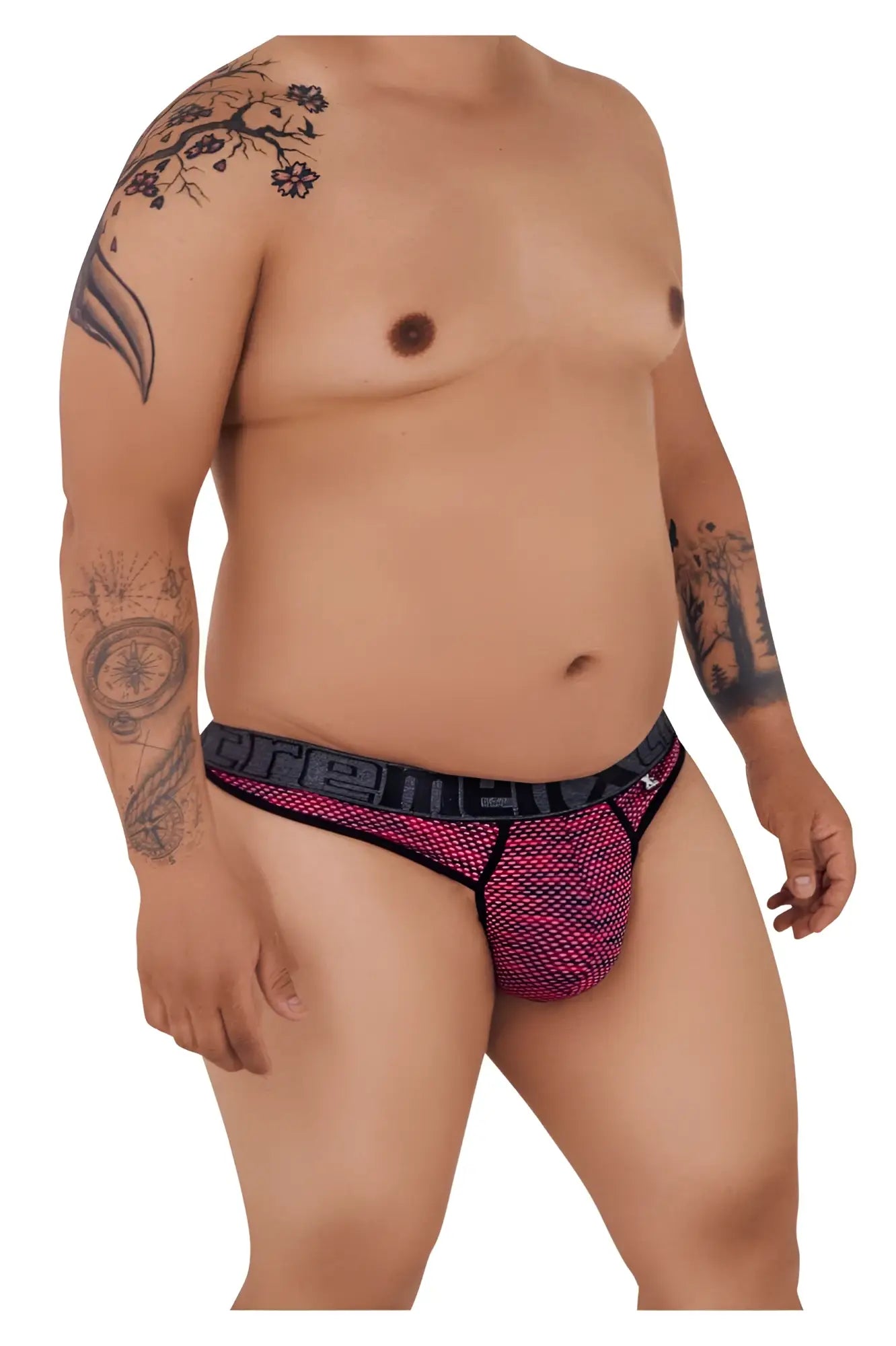 Pink and black mesh briefs with bold patterned design in xtremen 91100x microfiber mesh thongs in red color