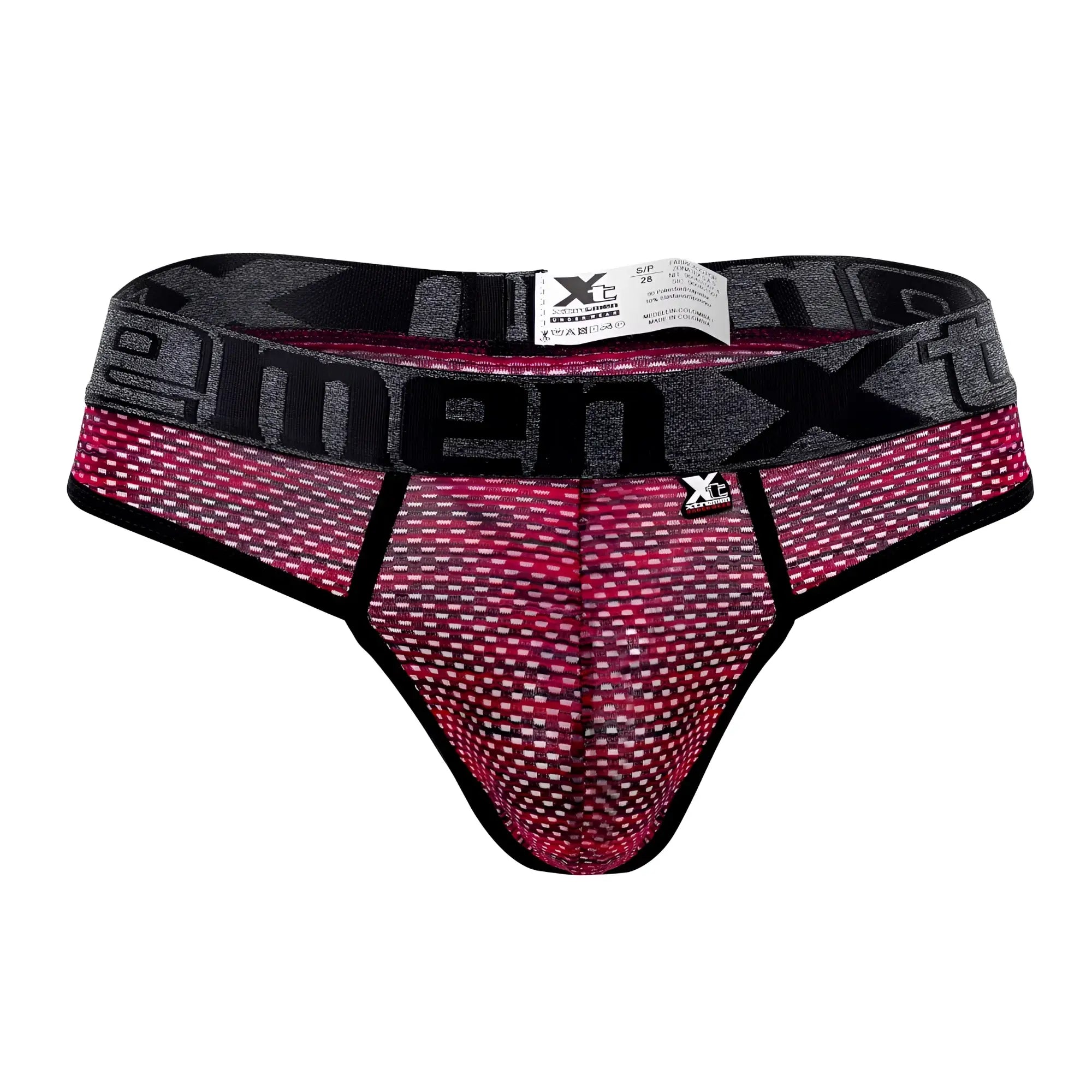 Pink and black microfiber mesh men’s briefs with gray xtreme waistband from xtremen 91100x collection