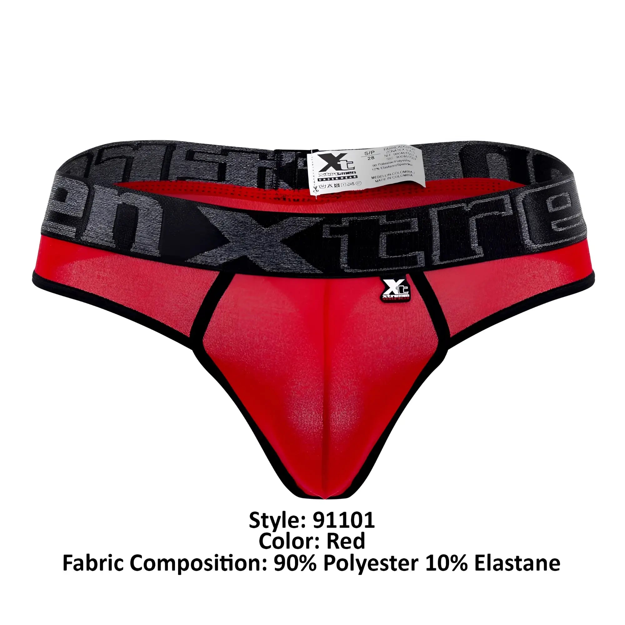 Red xc extreme microfiber thong with black and gray patterned waistband from Xtremen 91101 collection