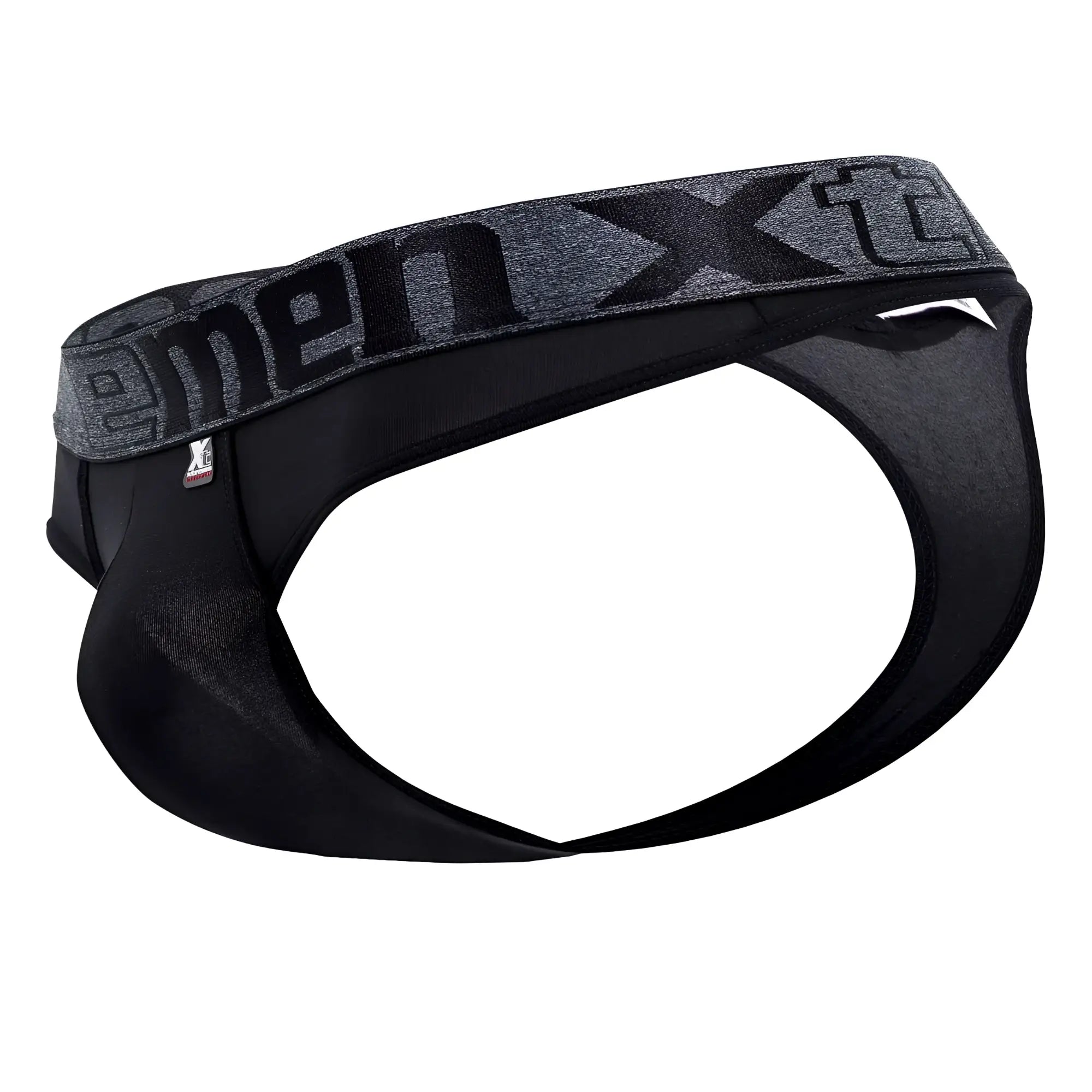 Black microfiber menxt briefs with gray textured waistband featuring menxt logo in black lettering xtremen 91101x model