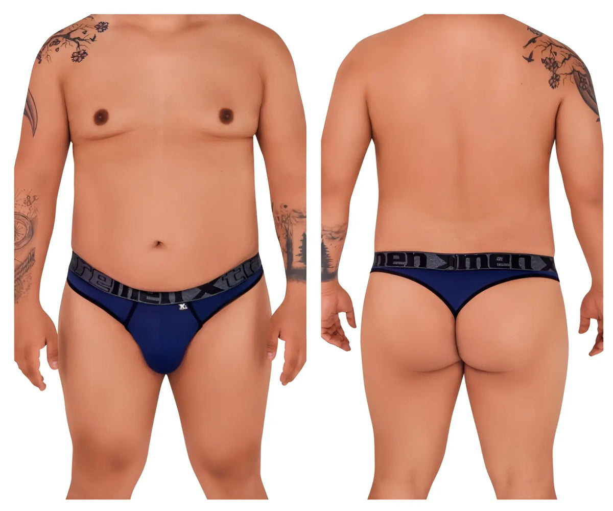 Navy blue microfiber men’s briefs with a black waistband featuring menmed logo from Xtremen 91101X collection