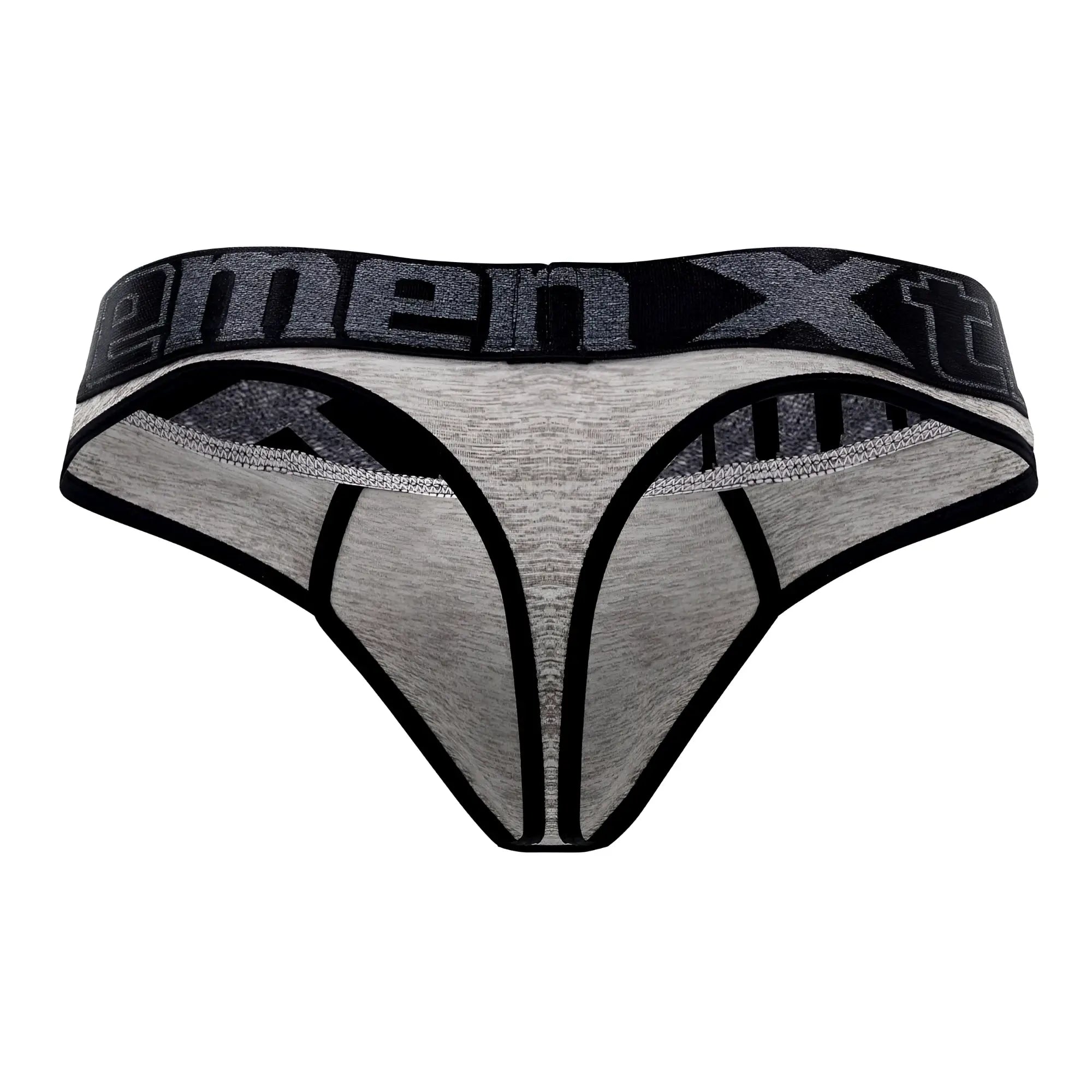 Gray and black microfiber thongs with textured menx waistband in jasper gray for men by xtremen 91101x