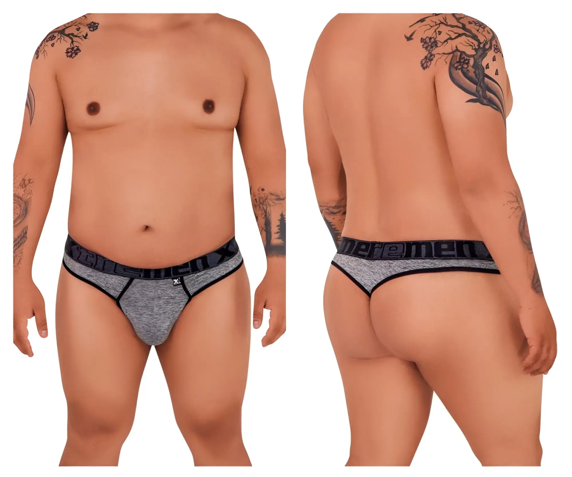 Xtremen 91101x microfiber men’s briefs in jasper gray heather with black waistband and men branding in white lettering