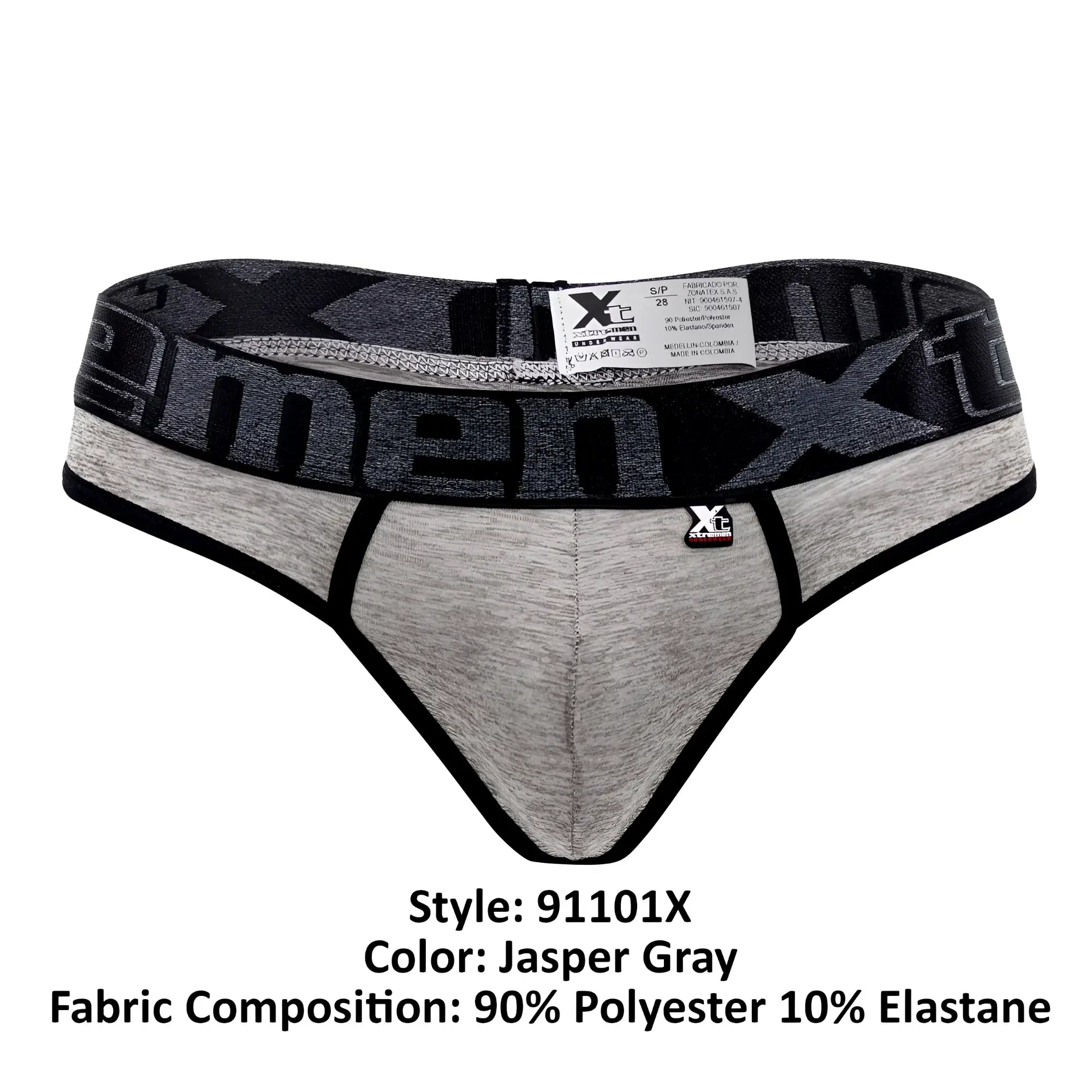 Xtremen 91101X microfiber thongs jasper gray men’s briefs with black gray patterned waistband 90 polyester 10 elastane