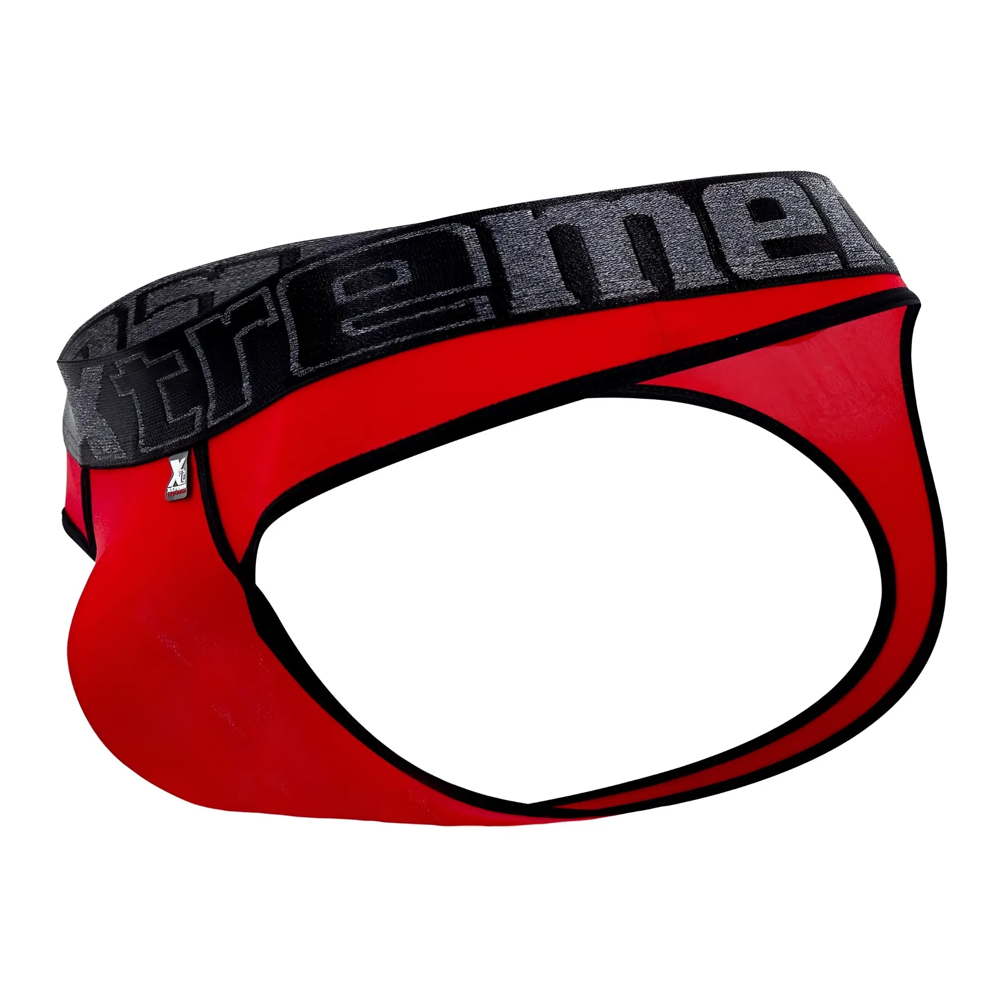 Red and black xtremen 91101x microfiber thongs with textured gray waistband featuring extreme logo