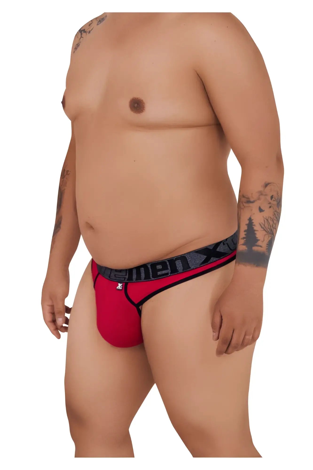 Xtremen 91101x microfiber red men’s briefs with black elastic waistband and men x logo in white lettering