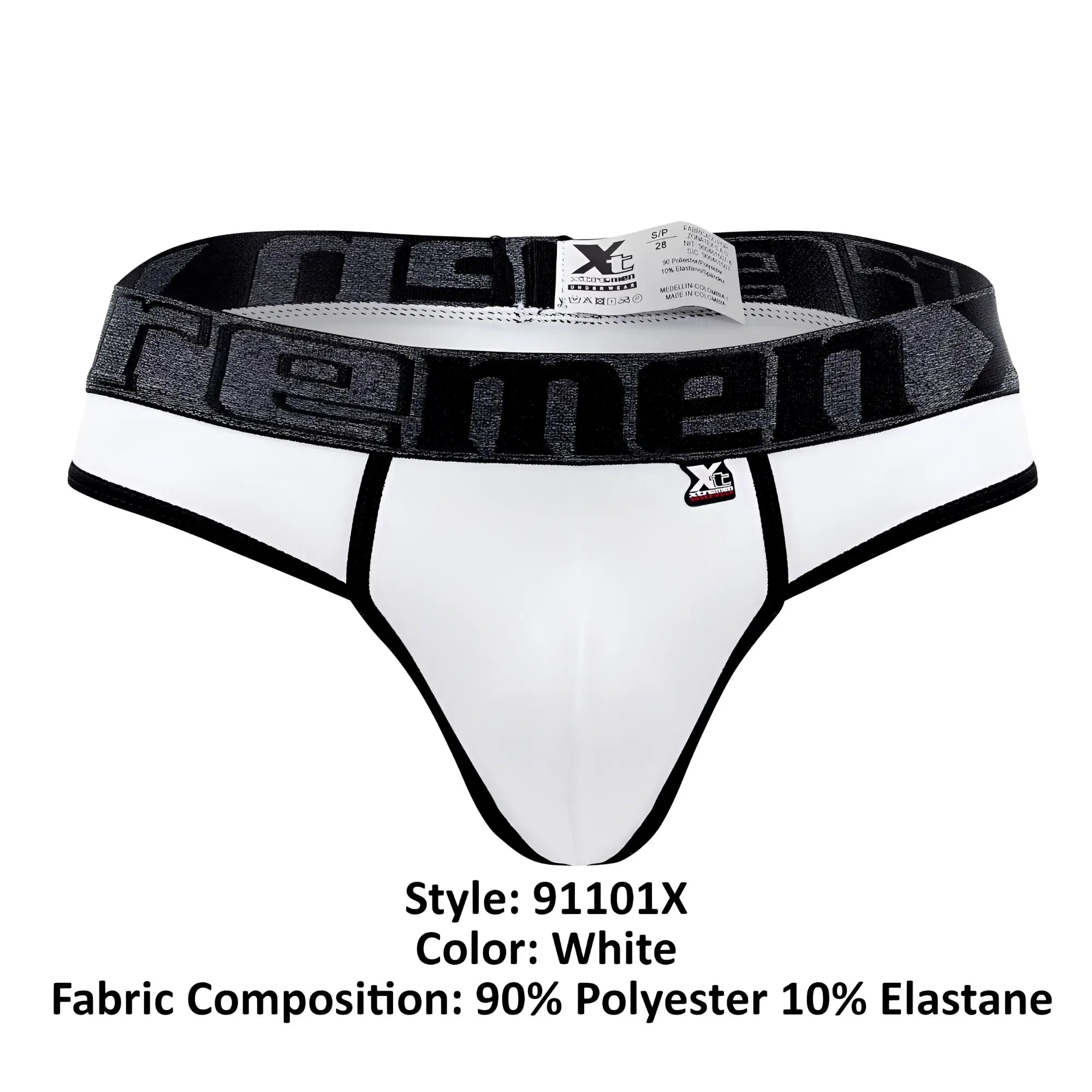 White xtremen 91101x microfiber briefs with black xtreme logo waistband made of 90 polyester 10 elastane